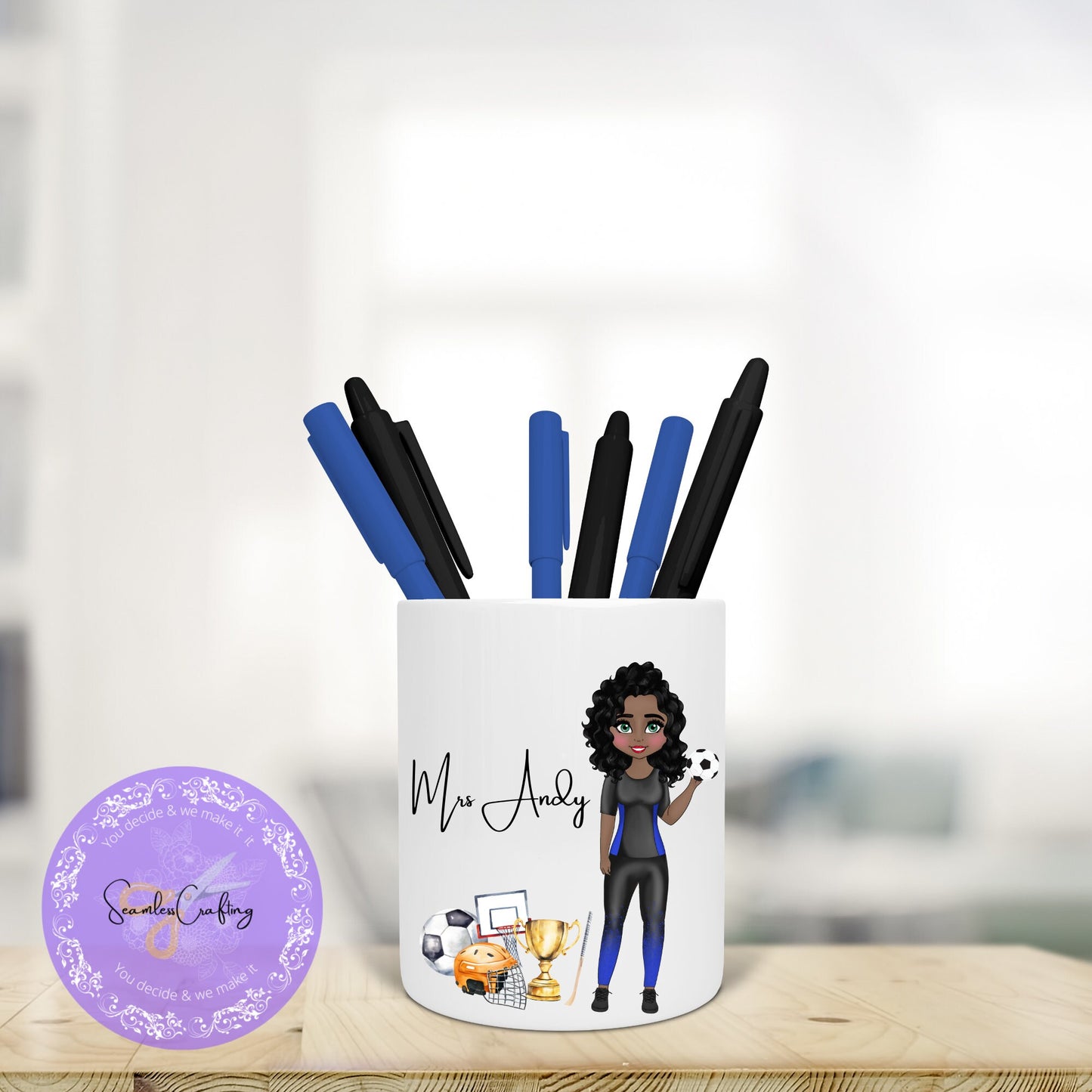 Personalised Female teacher Caricature, Character Pencil holder, End of School present, New Teacher, build your character, pens pot gift