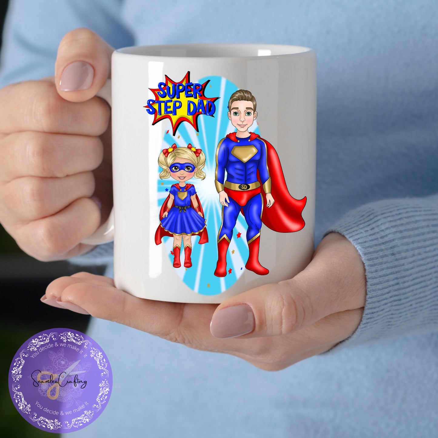Personalised Superhero Dad Character and kids, Father's Day Gift, Father & Kids Mug, Best Dad Gift Superhero, Father's Day Gift from kids