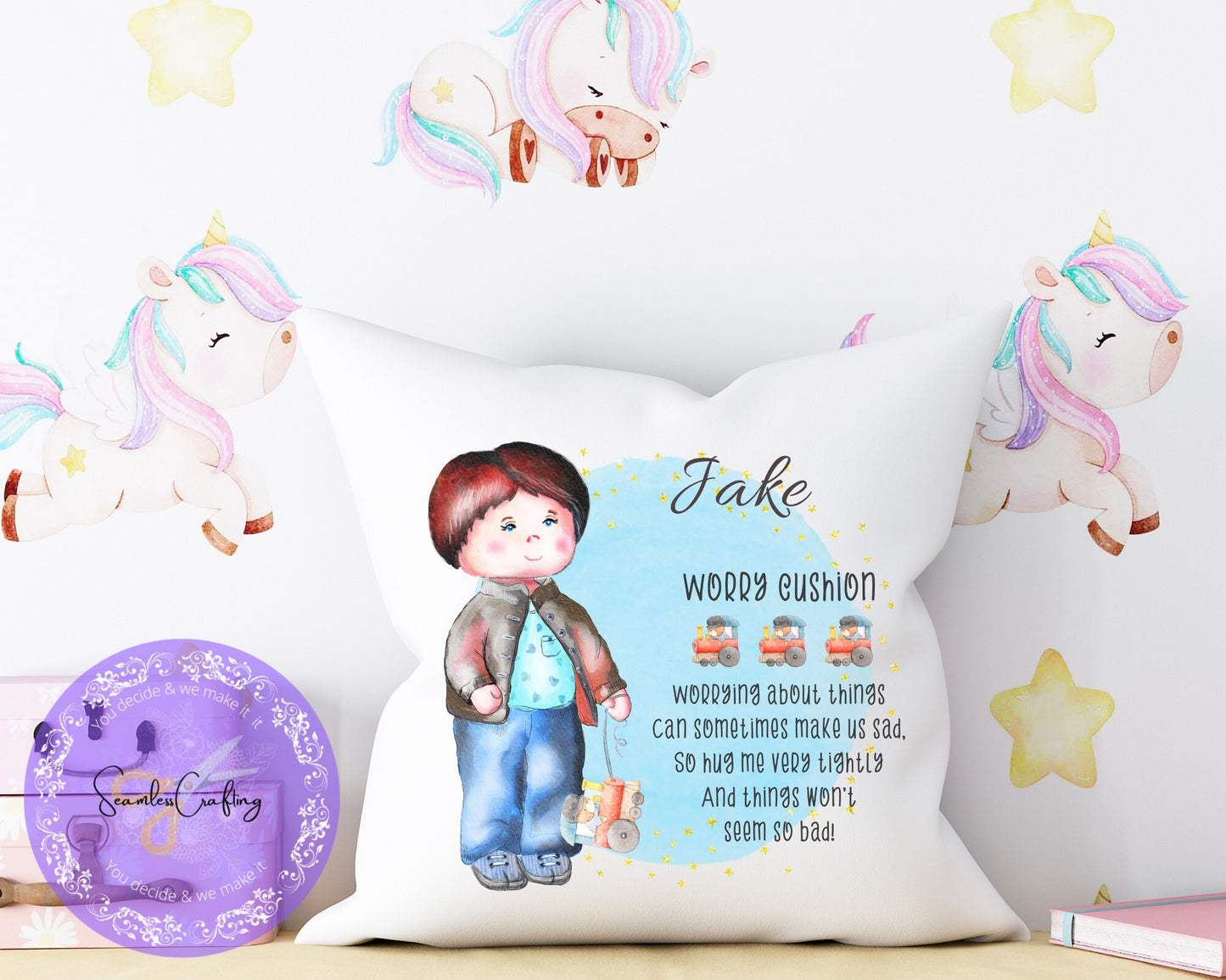 Personalised Boy/Girl Worry Cushion, Bad Dreams, Anxiety Calmer Gift Pillow, Bad Dream Catcher, Meditation Worry Pillow, Cuddle Pillow