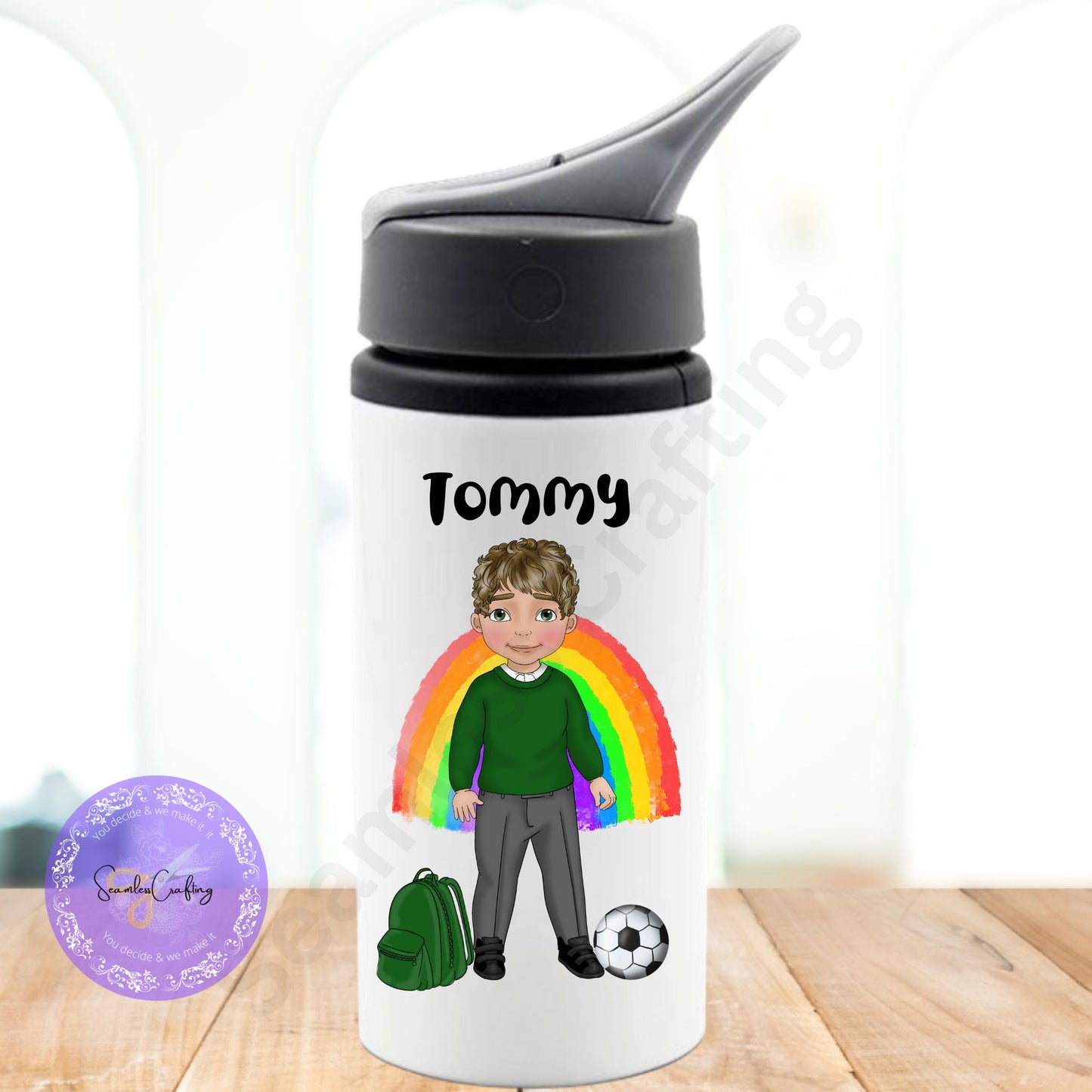 Personalised School uniform water bottle, Back to school water bottle, Nursery water bottle, Boy Character water bottle, customise with name