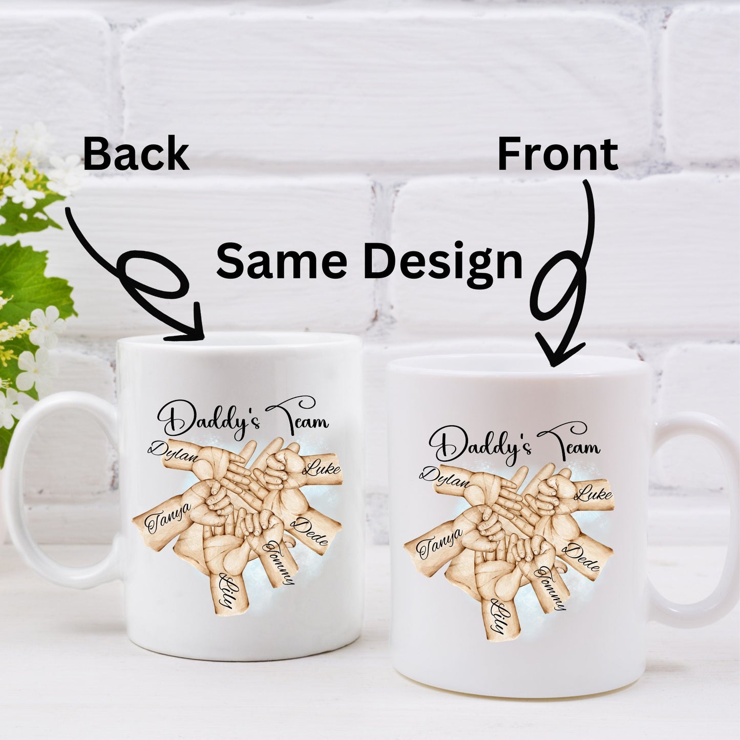 Personalised family hands mug, Father's day gift cup, Daddy's team, Forever hands prints, add names, any text, Custommade coffee,tea present