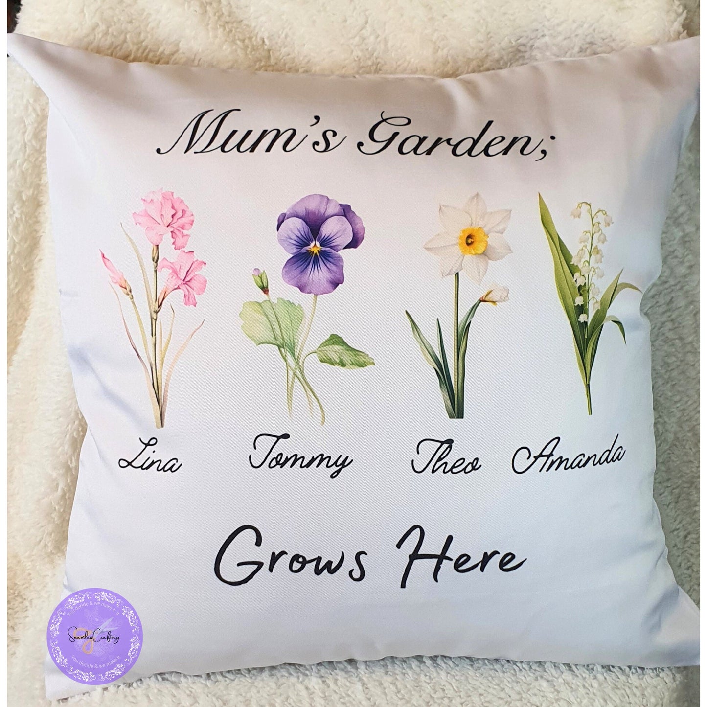 Personalised Mum's Grandma's Garden pillow, Flower name cushion, custom familly name, Cushion cover birth flower, Mother's Day gift
