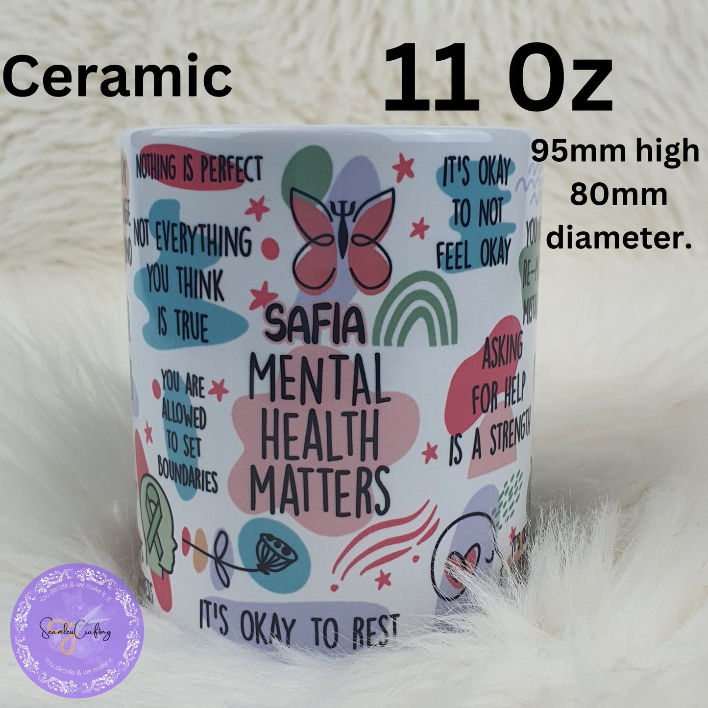 My Mental Health Matters Reminders Cup, Mental Health Awareness, Positive affirmation self-love beer can Cersmic mug, all about me