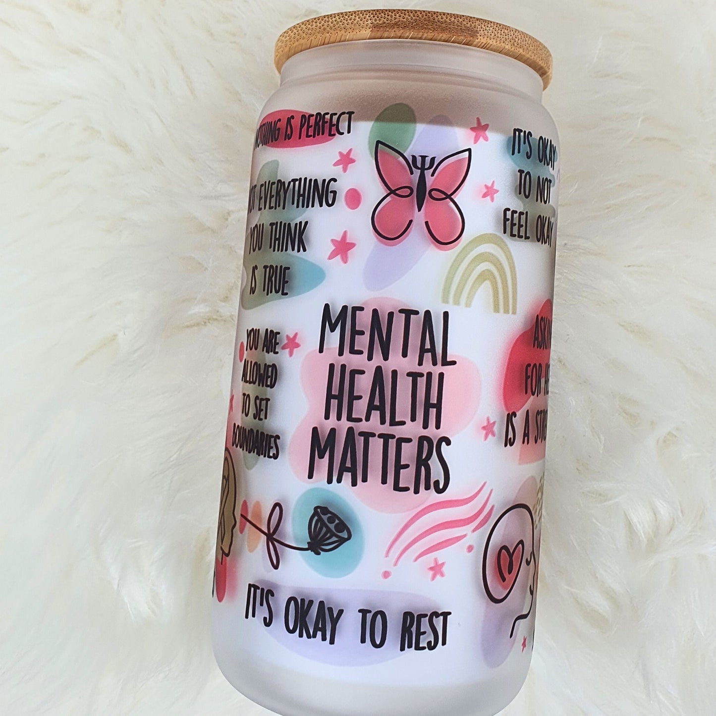 My Mental Health Matters Reminders Glass Cup, Mental Health Awareness, Positive affirmation self-love beer can glass cup, all about me