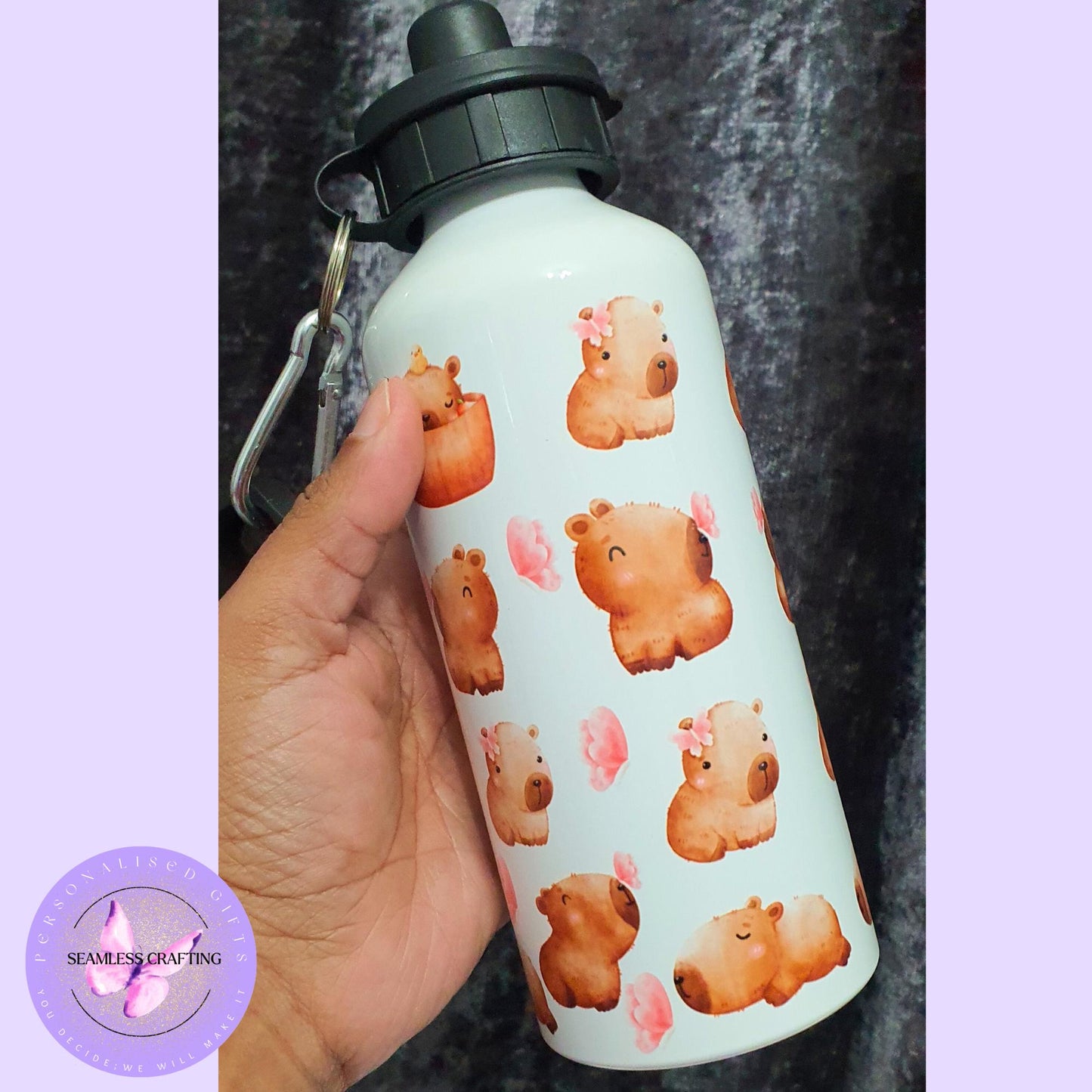 Personalised Capybara Water Bottle or Tumbler – Custom Name Chibi Animal Drinkware – 15oz / 20oz Stainless Steel or 600ml Bottle – Cute Gift for Capybara Lovers