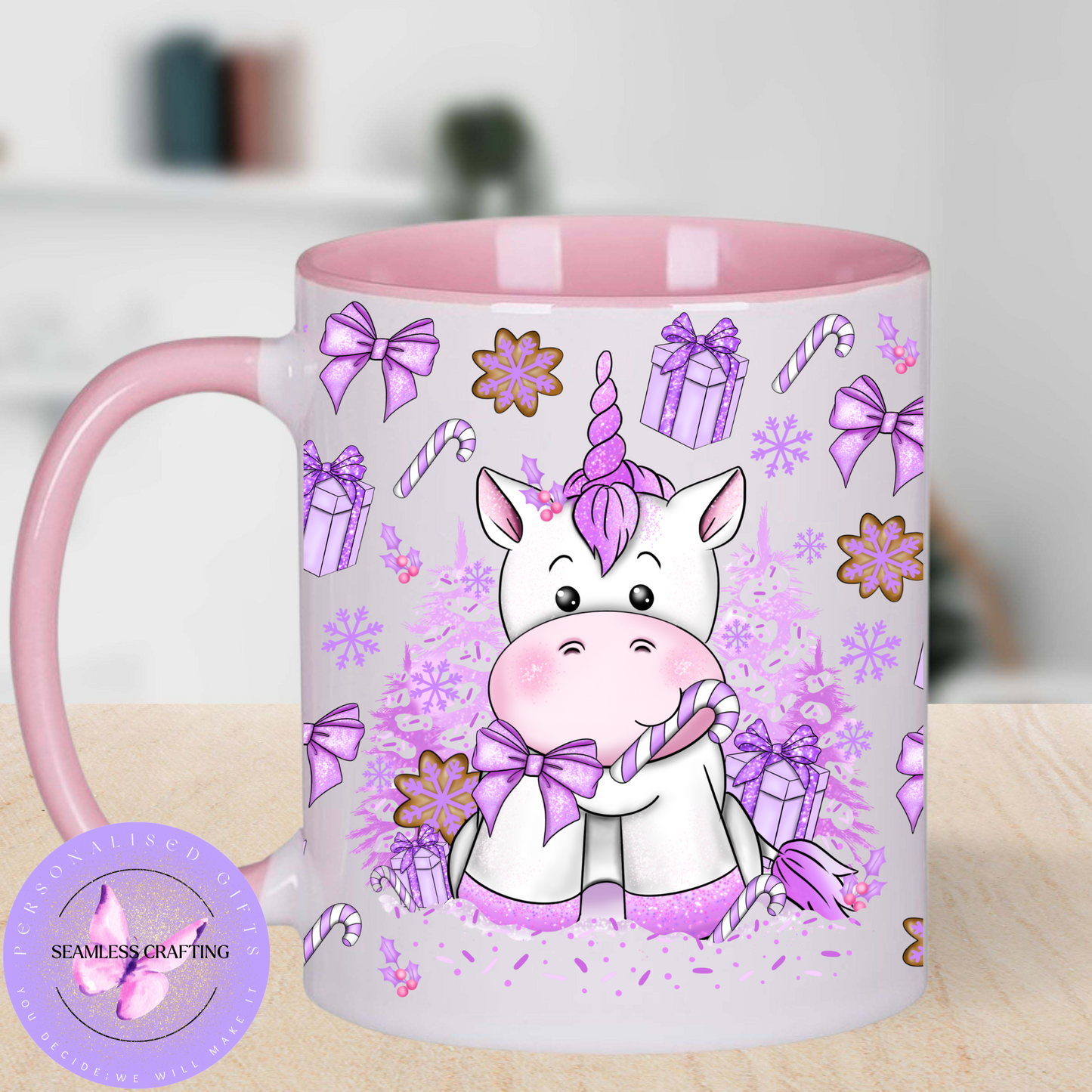 Personalised Unicorn Mug – 11oz Ceramic Cup with White, Pink, or Blue Handle – Cute Gift for Kids, Birthdays, and Christmas
