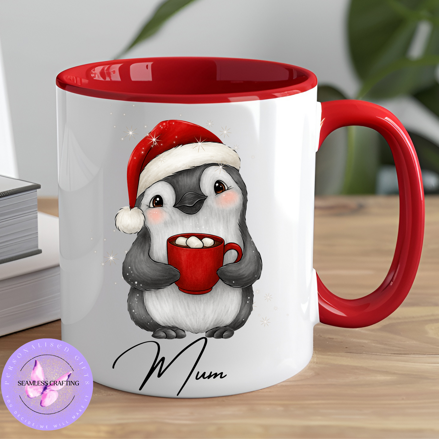 Personalised Penguin Christmas Mug – 11oz Custom Holiday Coffee Cup