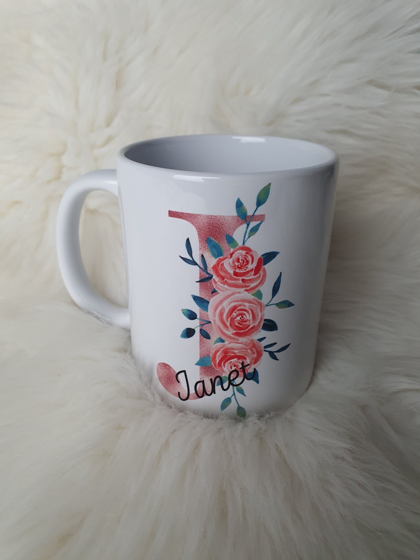 Personalised Rose Gold Floral Initial Gift Mug, Gift For Her, Custom Initial Mug, Birthday Gift Mug, Elegant Bridesmaid, wedding, Coworkers