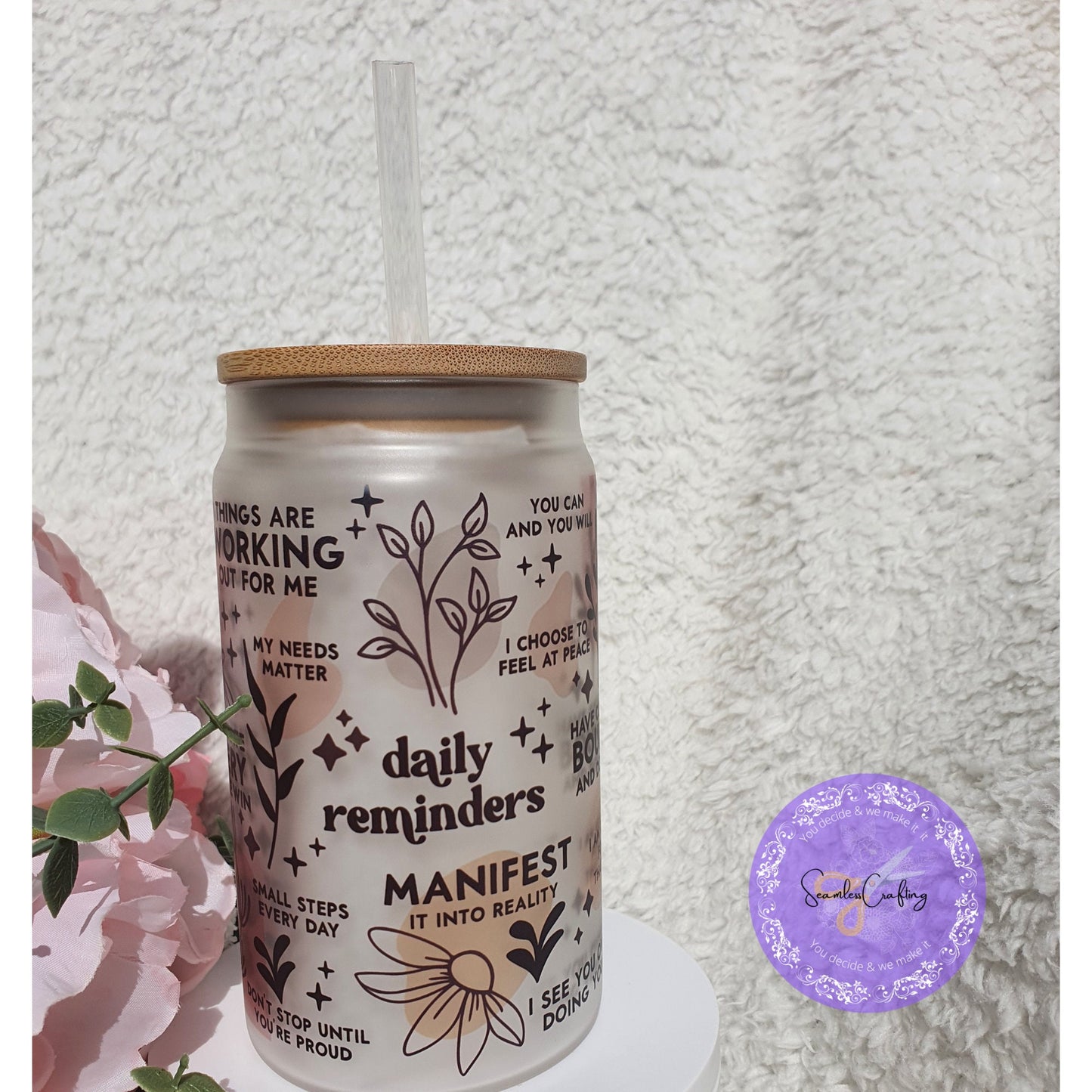 Daily Manifestation Positive Reminders Glass Cup, Mental Health Awareness, Positive affirmation self-love beer can glass cup, all about me