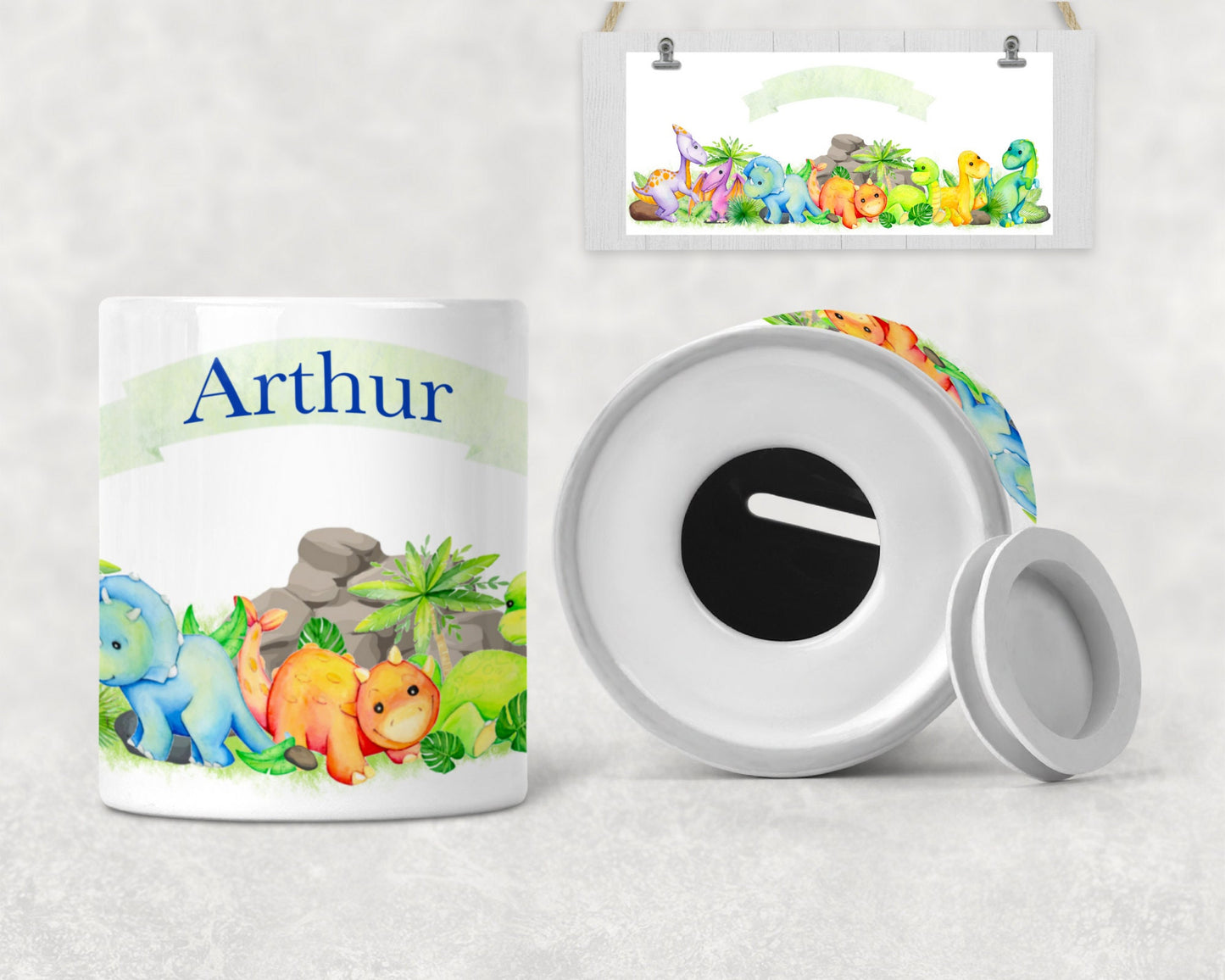 Personalised Dinosaur Money box for boys, Piggy Bank for kids with name, Money Tin, Saving Jar coins, Nursing Decor, Custom Coin Bank