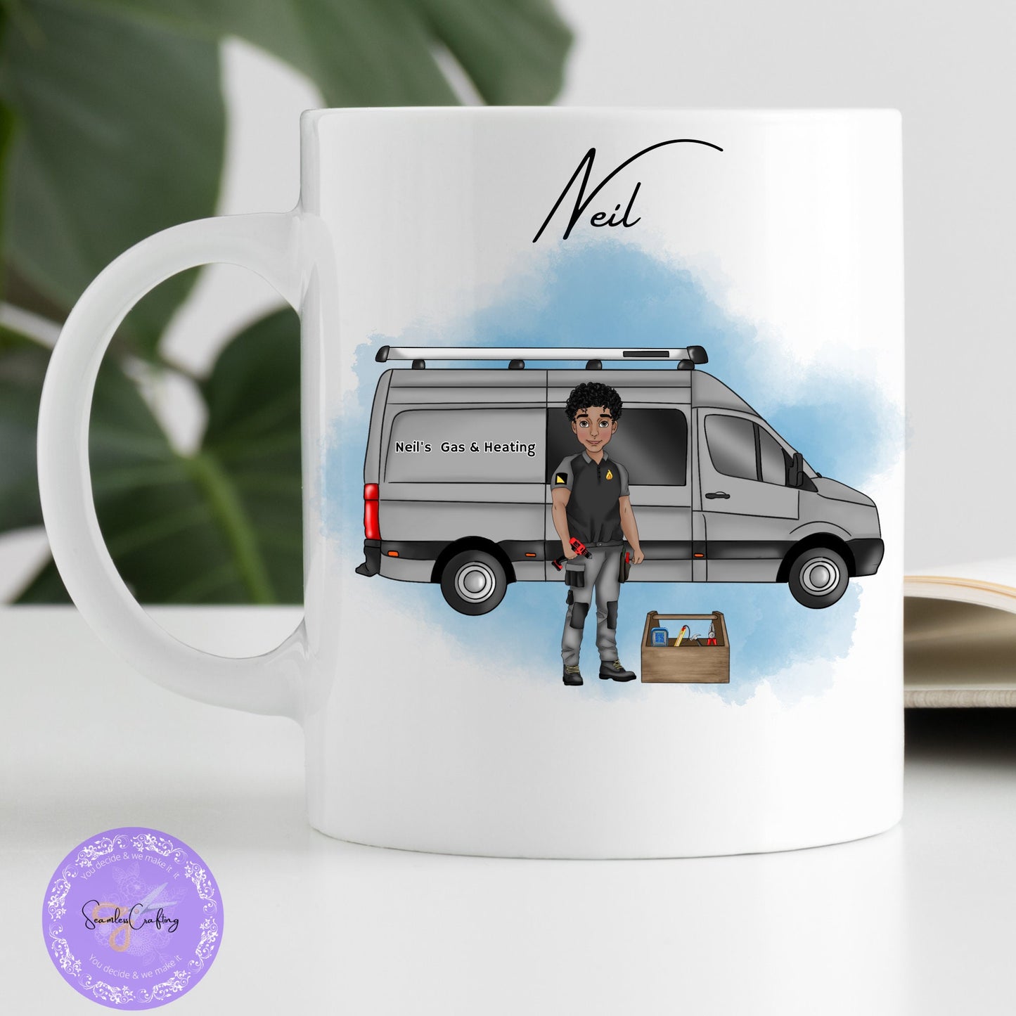Personalised Gas Engineer travel mug, Gas Heating Male Character gift, Thank you gift for boiler workman, Boilermaker mug Gif, Gifts for him