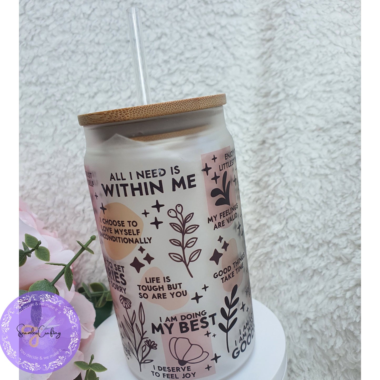 Daily Manifestation Positive Reminders Glass Cup, Mental Health Awareness, Positive affirmation self-love beer can glass cup, all about me