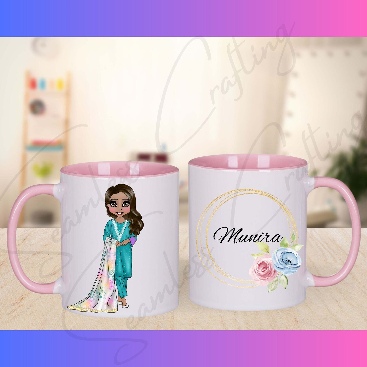 Personalised Eid Gift, Woman hijab, Name in Arabic, Islamic, Mug, Mug Gift For Her, Name Mug, Salwar kameez hijab woman character