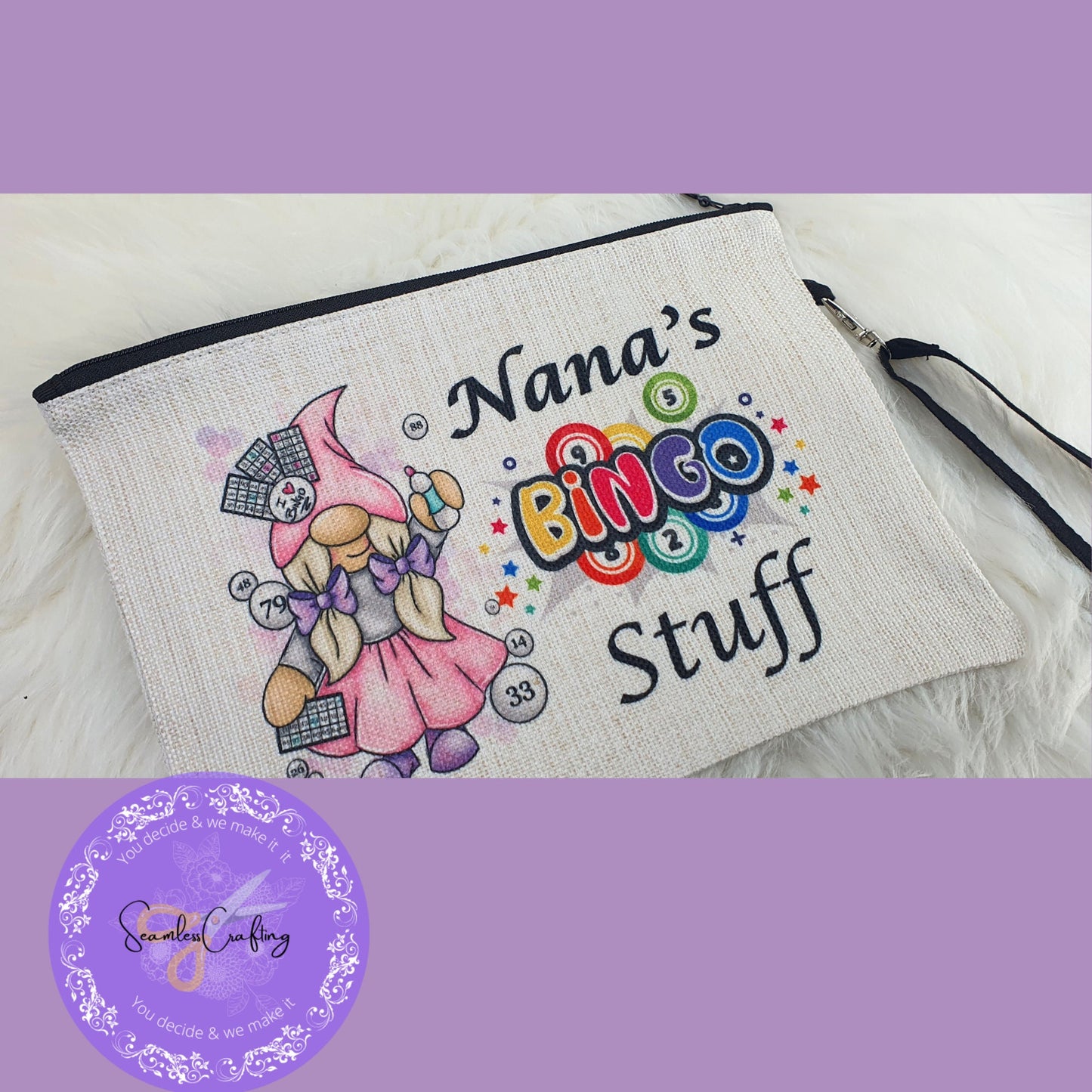 Personalised Gonk Gonkette Gnome Bingo bag, Dabber pen pouch, Pen holder, Money wallet holder, Gift for her, Bing accessories bag