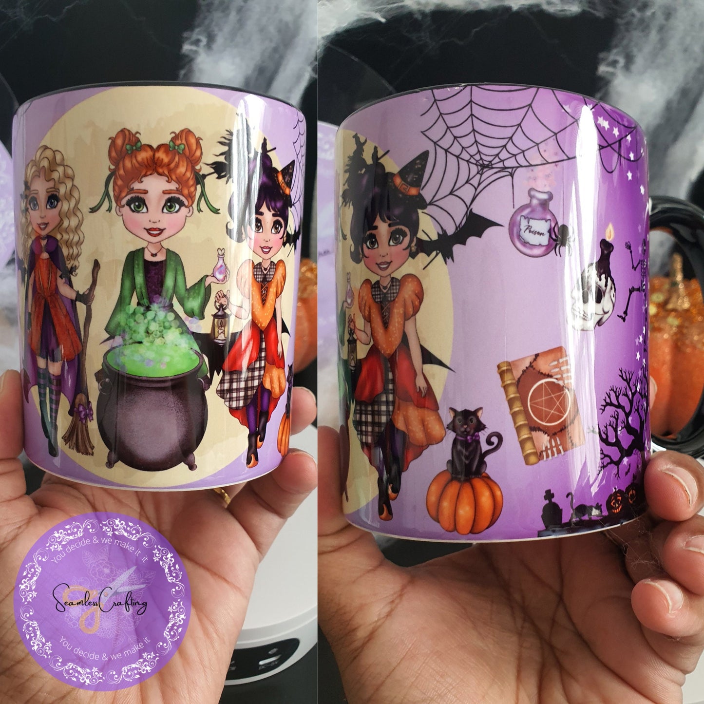 Personalised Witch Sisters mug, Custom Witches mug, Witches & Cauldron Mug, Halloween Witches Mug, Gift for her, witchy lover cup,