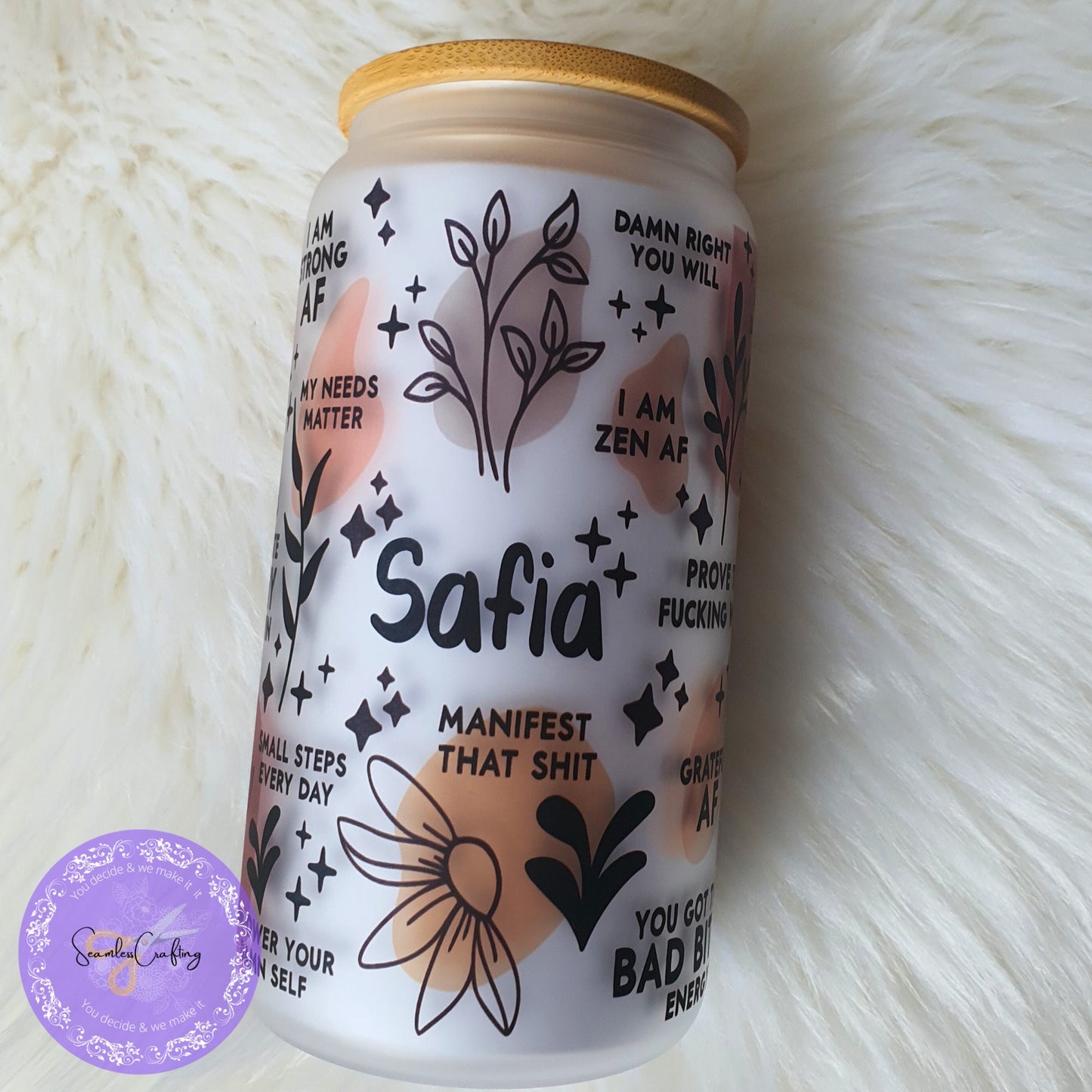 Personalised Sweary Daily Reminders Glass mug Cup, Mental Health Awareness, Positive affirmation self-love beer can Vulgar addition