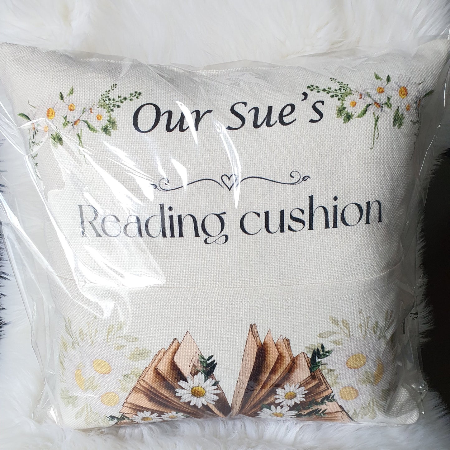 Personalised Pocket Reading Book Cushion, Sunflower book design gift, Booklover pillow Bedroom Decor, Unique Cushion Gift, Housewarming gift