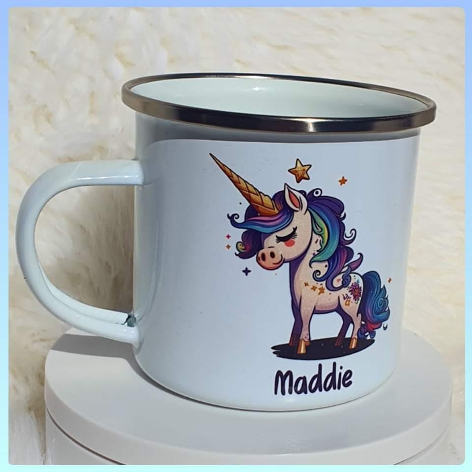 Personalised Enamel Mug , Kids Cups,Name Mug, Tin Mug, Mini Mug, Gift For Children,Unbreakable Mug, Unicorn Mug, Children's Birthday Gift