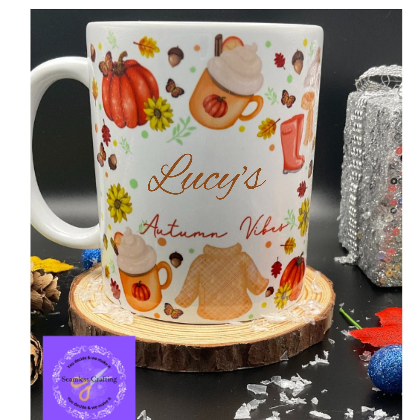 Personalised Autumn Vibes Mug, Gift for Autumn lovers, pumpkin mug, Fall season Mug, Customizable Mug, add any name