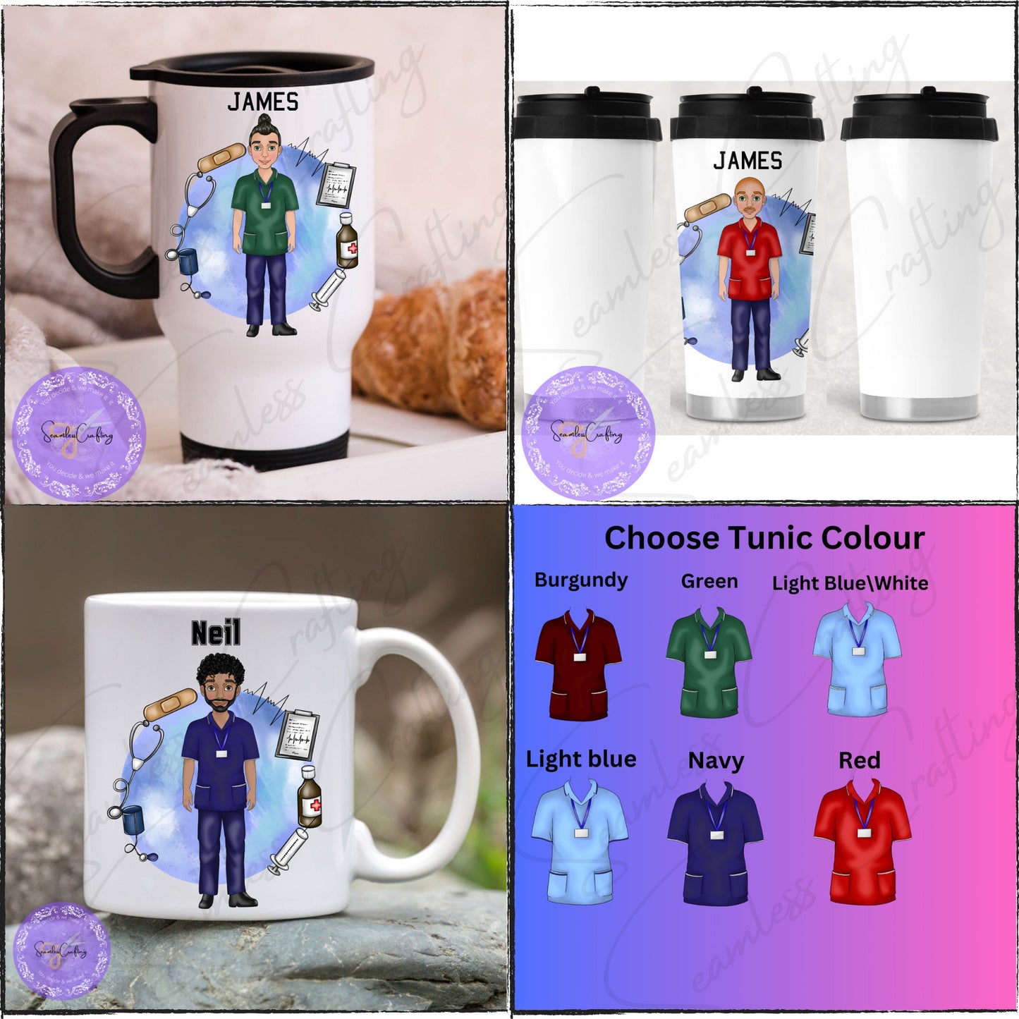 Personalised Male Nurse cup, Careworker custom mug, NHS Staff gifts, Healthcare Worker, Gift for him, Build your caricature men Travel Mug