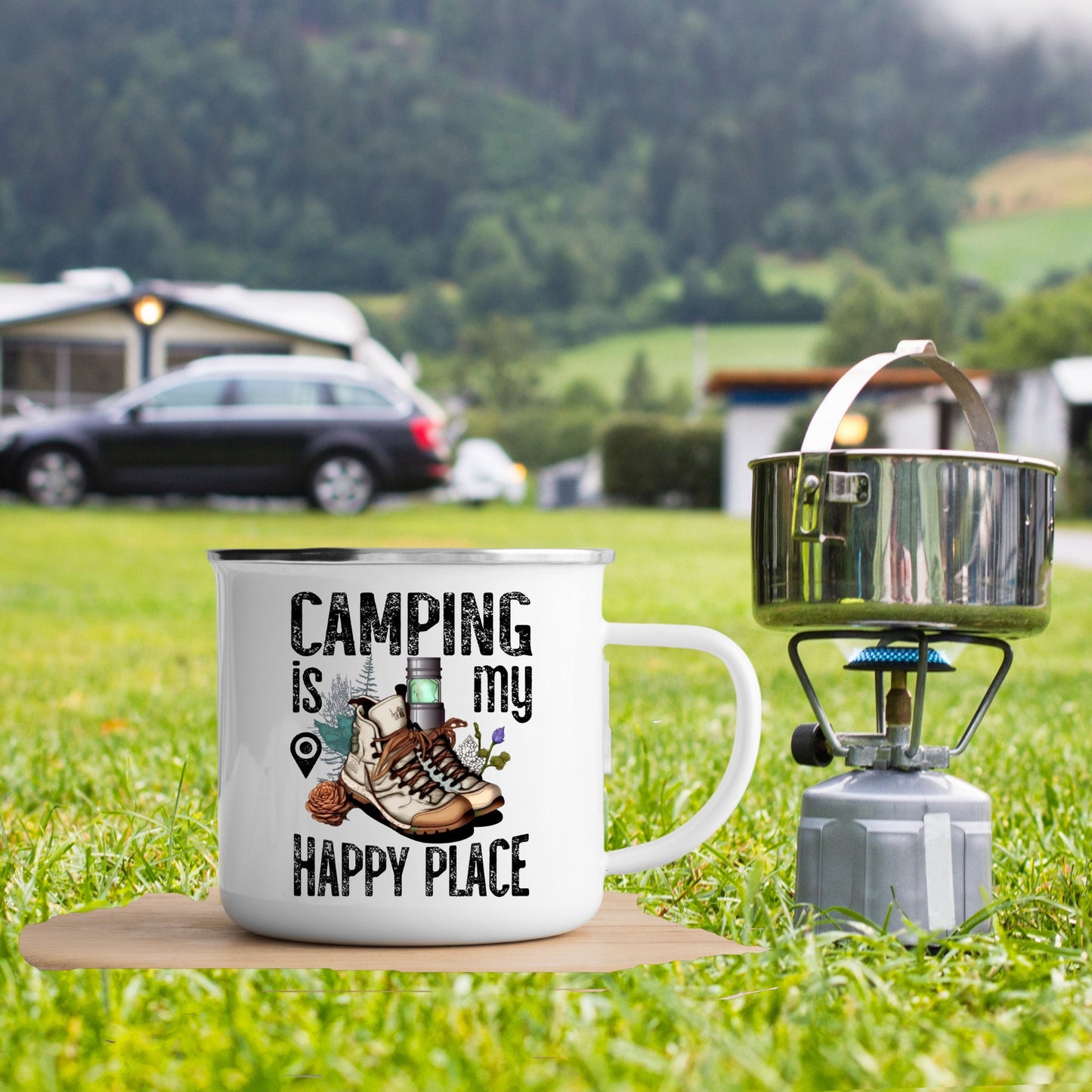 Personalised Camping Enamel Mug, Metal mug, Retirement Gift Mug, Outside Enamel Mug, Outdoor festival, Tin Mug, Custom Camper Mug, Camper