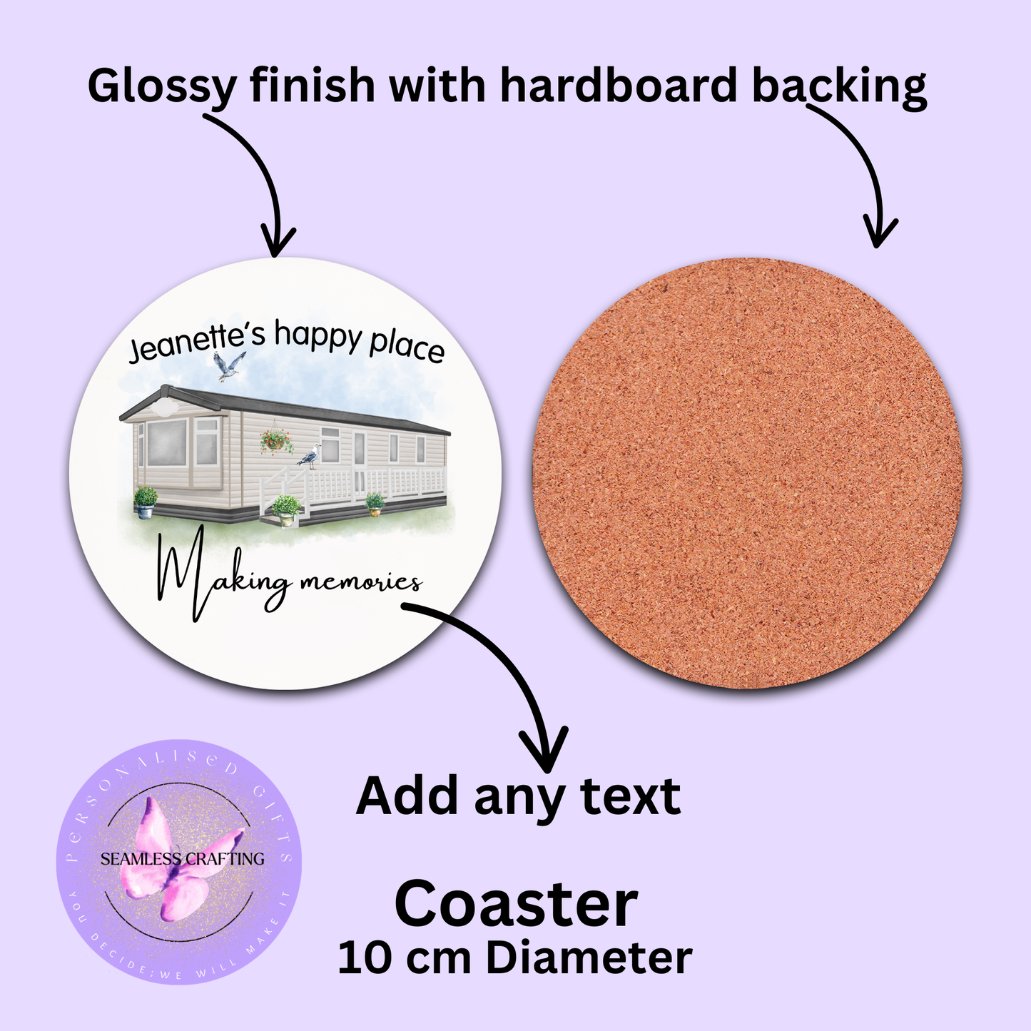 Personalised Static Caravan Coaster – Holiday Home Gift | Rock Slate or Glossy Finish | Custom Text | Caravan Lovers Gift
