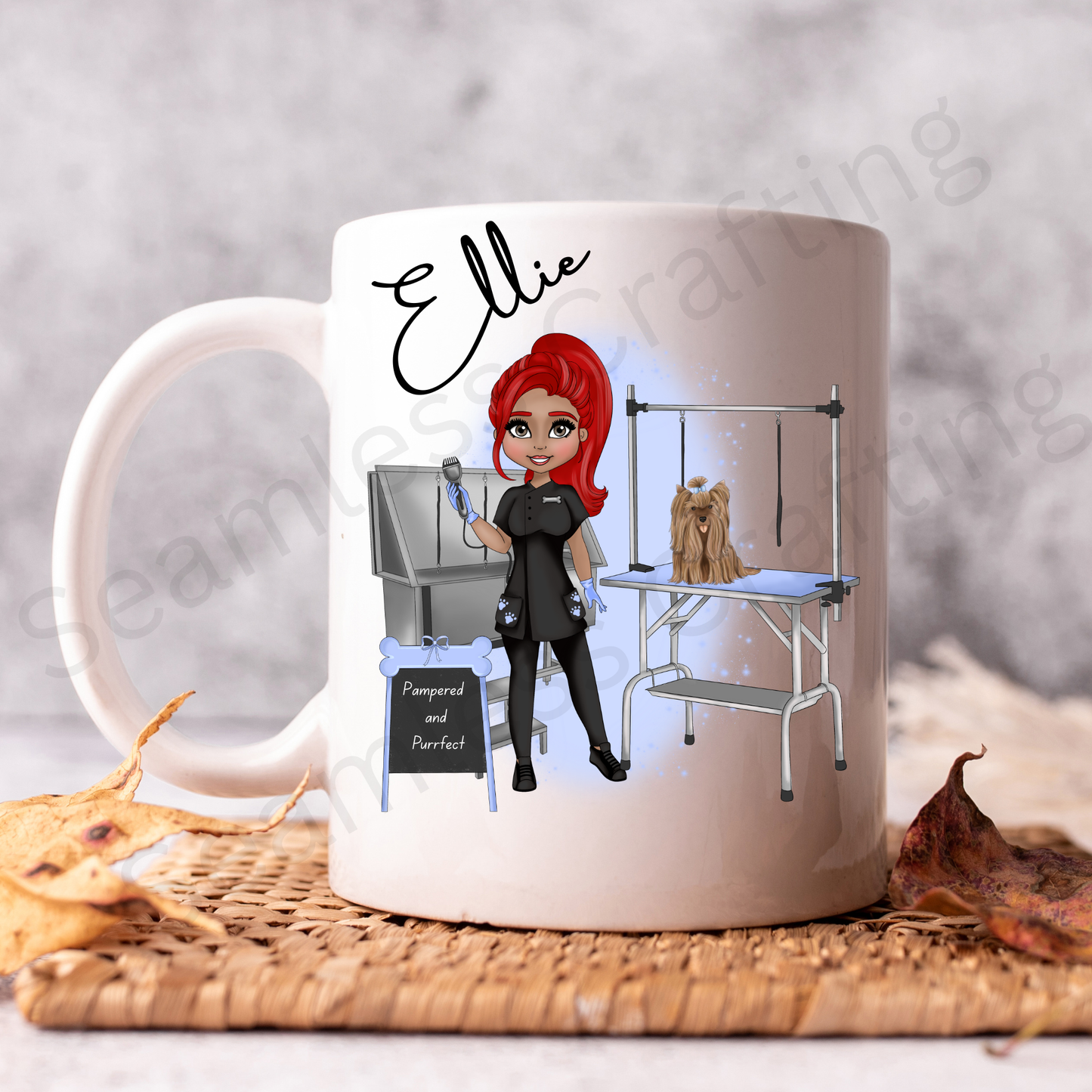 Personalised Dog Groomer Mug or Tumbler – Custom Character Cup with Hair, Skin & Eye Options | Grooming Gift for Dog Lovers UK