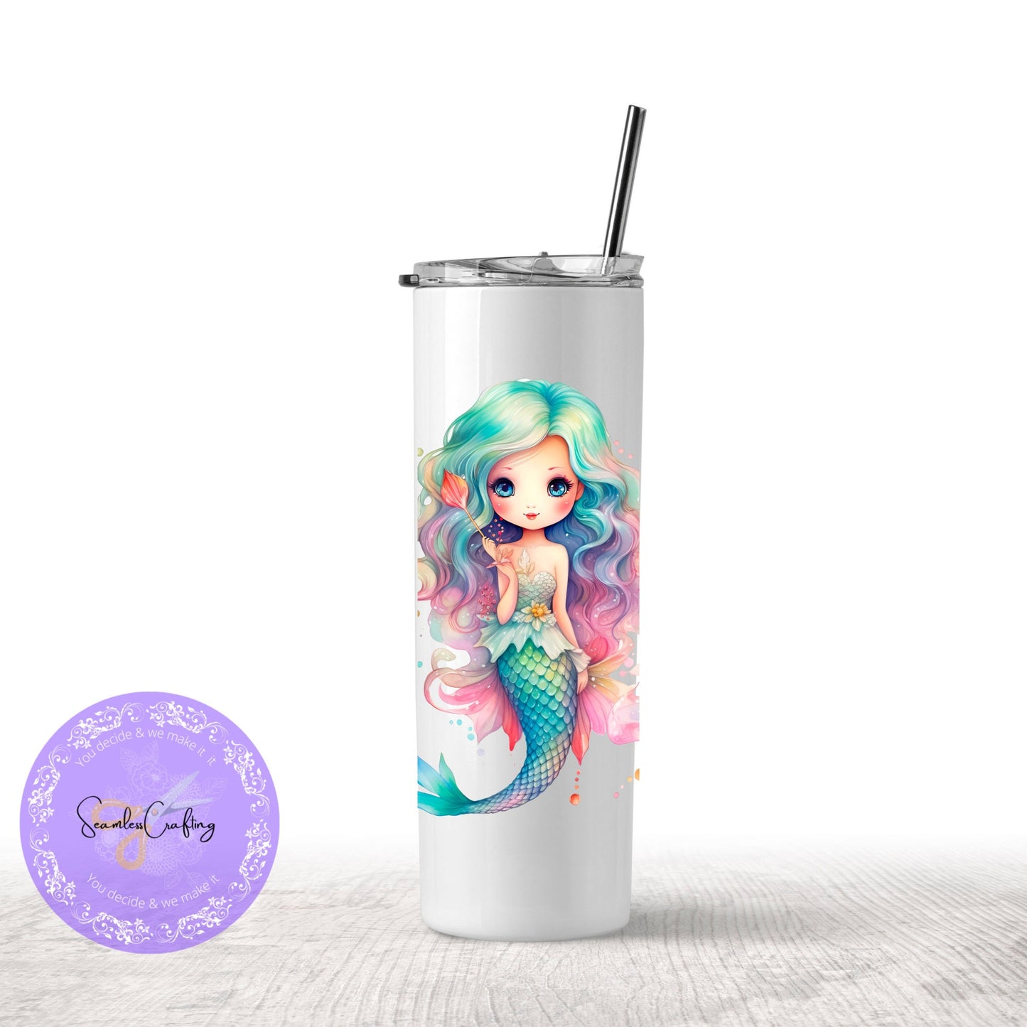 Personalised Little Mermaid Princess Insulated Thermal Skinny Tumbler, Mermaid Travel Mug, Birthday gift for her, Inspirational Mermaid Cup