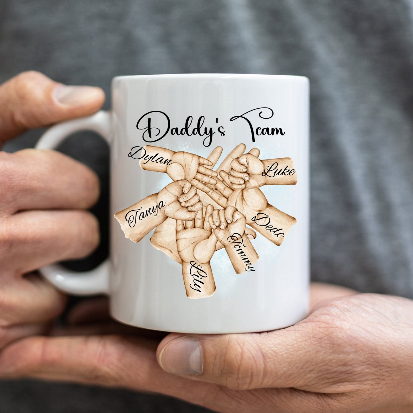 Personalised family hands mug, Father's day gift cup, Daddy's team, Forever hands prints, add names, any text, Custommade coffee,tea present