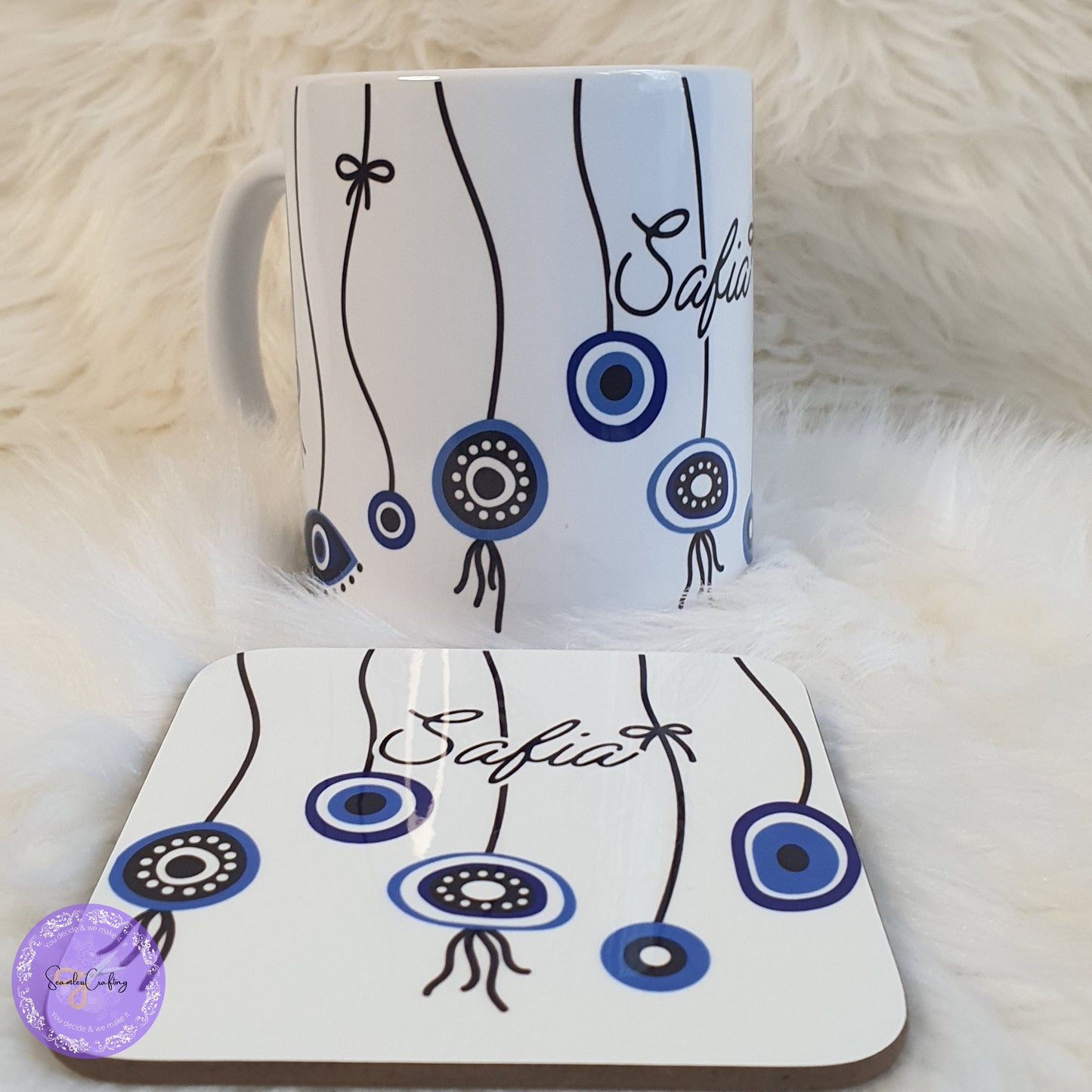Personalised All-Seeing Eye Cup. Turkish Eye Protection, Spiritual Glass Cup Gift, Nazar Evil Eye Coffee Mug, Novelty Greek Protection Mug