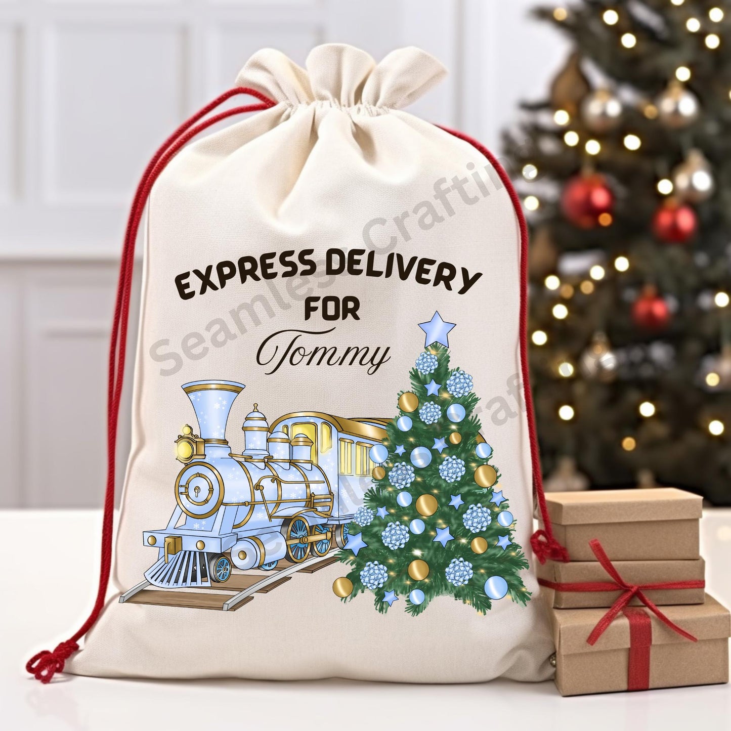 Personalised Santa Sack, Express Delivery bag, Add any name, Thick linen canvas, Drawstring Toys bag, Christmas Eve bag, Gifts for children