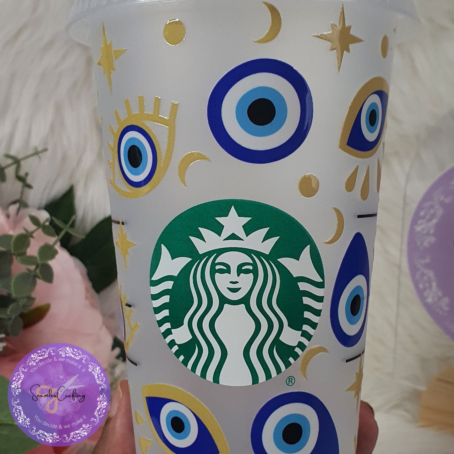EVIL EYE, Personalised All-Seeing Eye Cup. Turkish Eye Protection, Spiritual 24 oz Cup Gift, cold cup Evil Eye Style with Straw