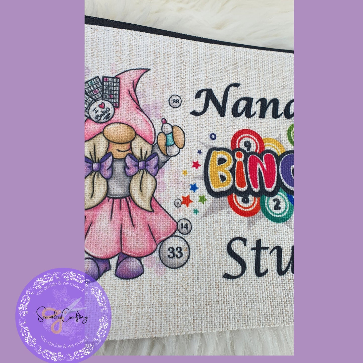 Personalised Gonk Gonkette Gnome Bingo bag, Dabber pen pouch, Pen holder, Money wallet holder, Gift for her, Bing accessories bag