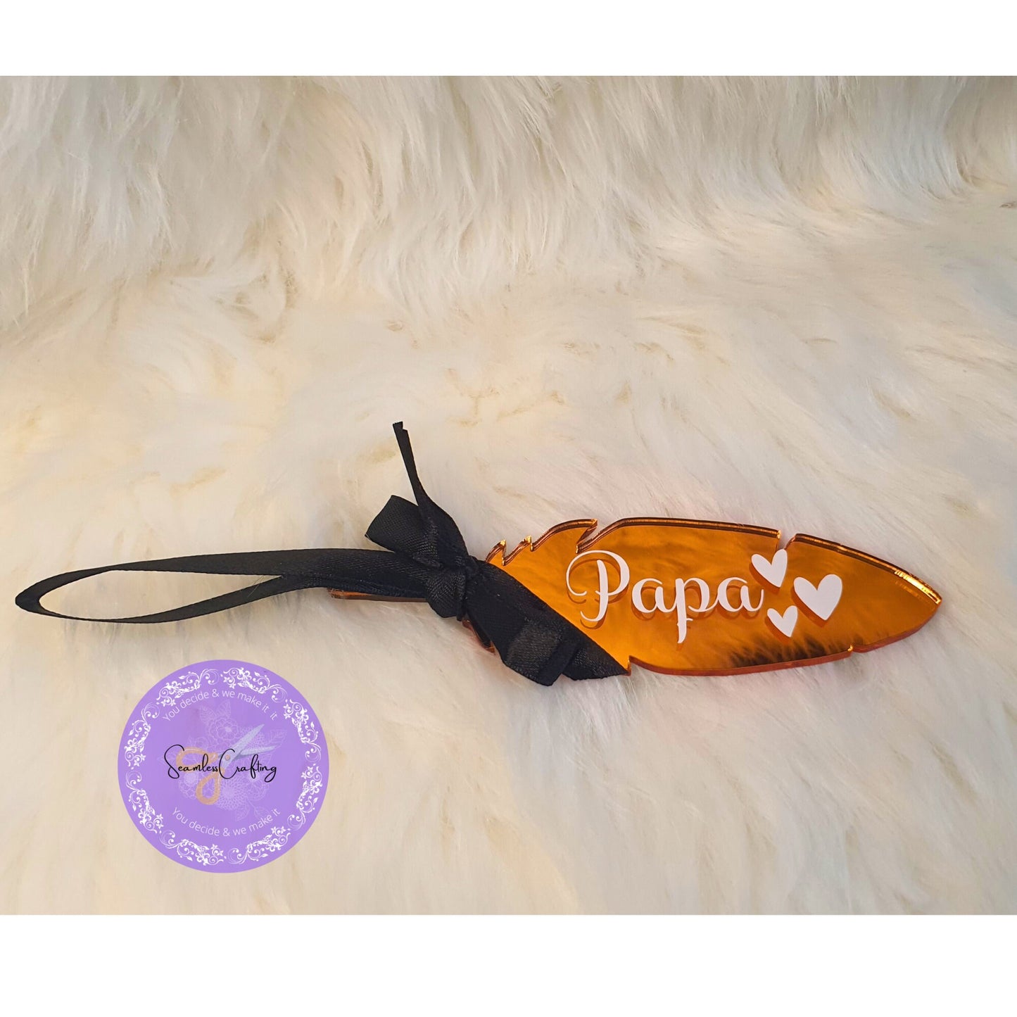 Personalised Memorial Feather, Keepsake feather, Hanging Feather Bauble, Table Holder, Thinking of you Gift, Handmade acrylic feather