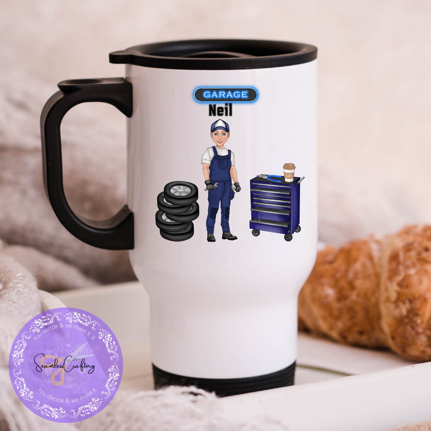 Personalised Mechanic Travel Mug, Car Technician Mug, Trainee Mechanic, Birthday gift for men, Insulated mug for Mechanic, Car Enthusiastic