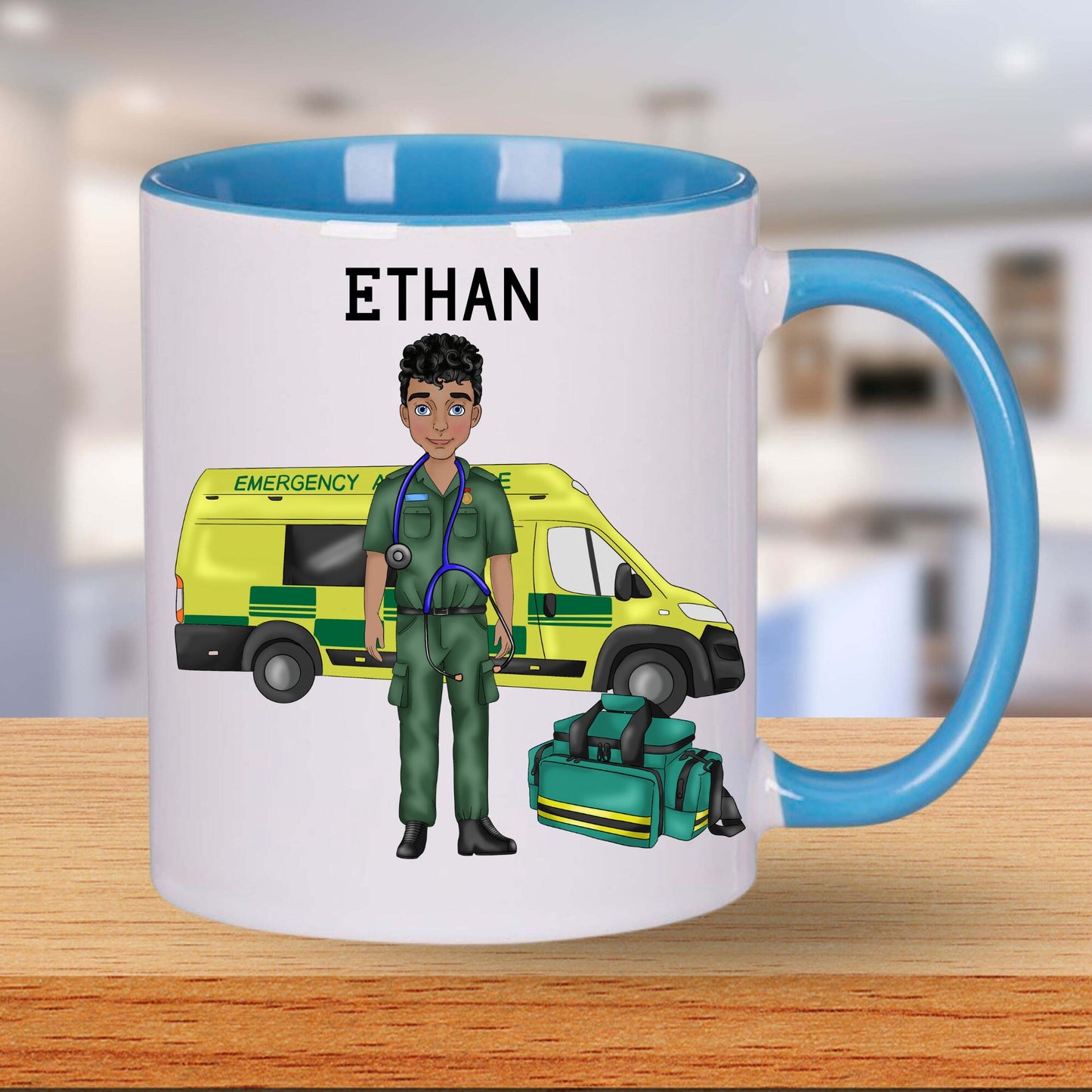 Personalised Paramedic male Character Travel mug gift, First Responder Ambulance Gift for him, Thank you Gift, Paramedic Technician uniform