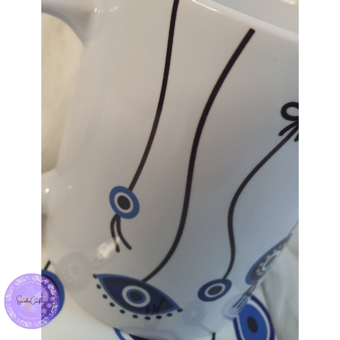 Personalised All-Seeing Eye Cup. Turkish Eye Protection, Spiritual Glass Cup Gift, Nazar Evil Eye Coffee Mug, Novelty Greek Protection Mug