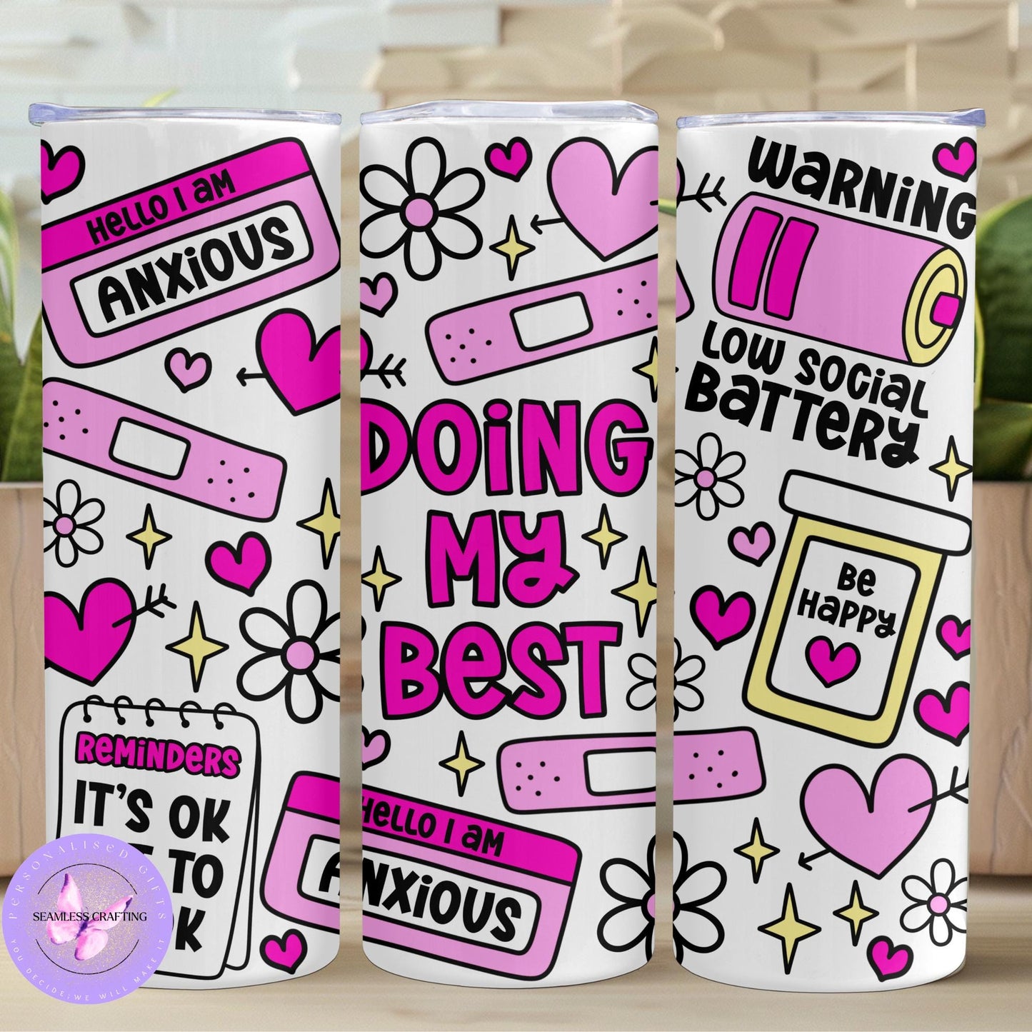Daily Manifestation Positive Reminders Tumbler Cup, Mental Health Awareness, Positive affirmation self-love travel mug, Doing my best