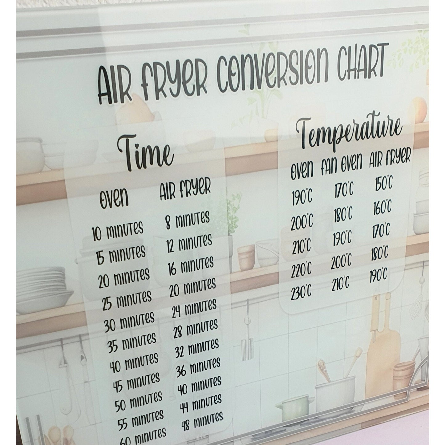 Personalised Glass Air Fryer Conversion Chart, Cooking lover gift, Tampered Glass, Baker, Chef cooking Aid, Customised Board, Birthday Gift