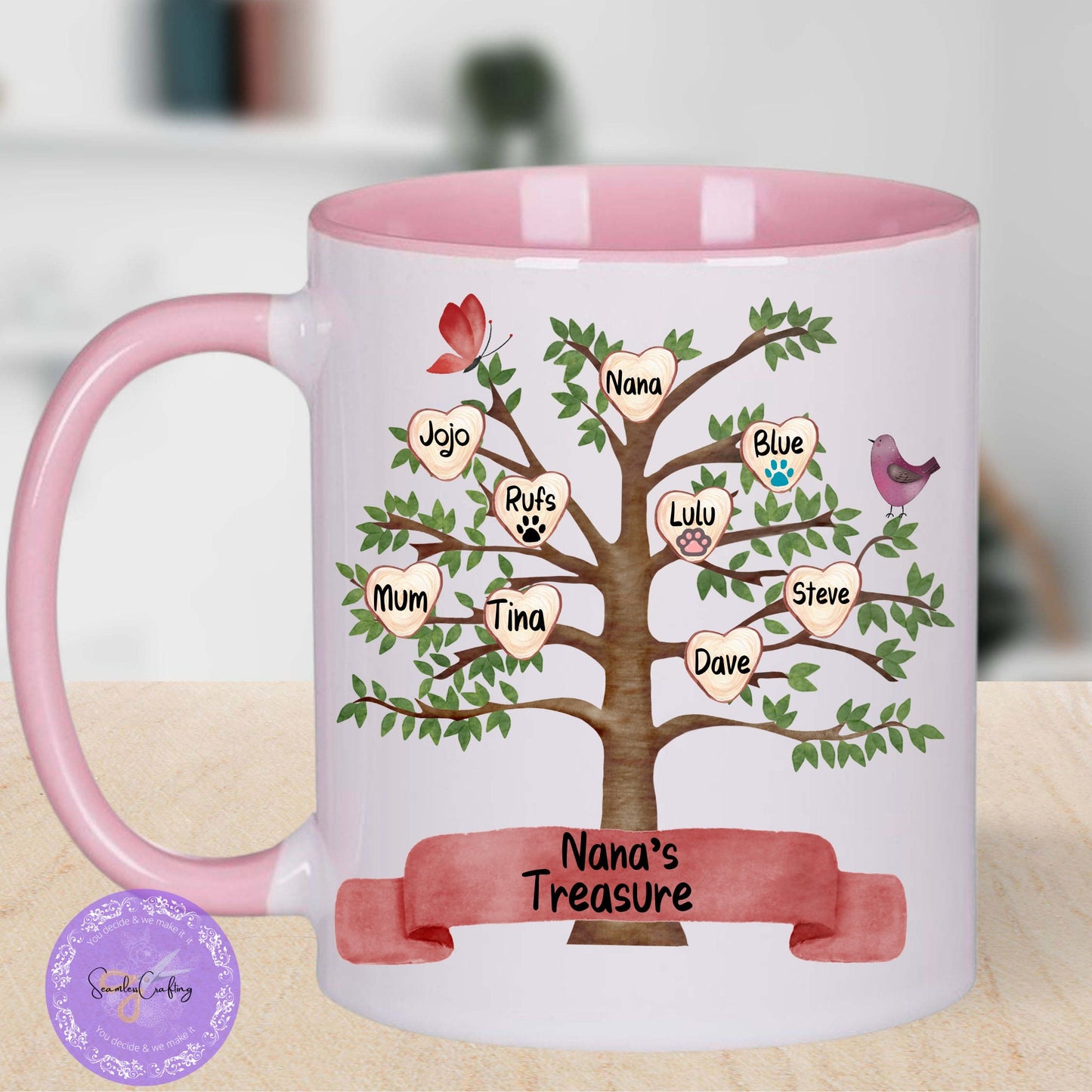 Personalised family tree mug, custom family names, Family treasure, Add any name upto 12, ceramic cup gift for family, kin family tree