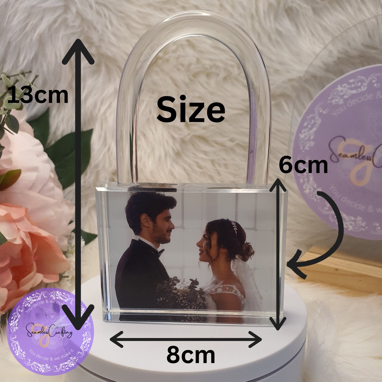 Personalised 3D Padlock Photo Crystal, Cube 3D photo Frame Gift, Glass Photo Block, Crystal lock block For couple, Newly Wed Gift,Any photo