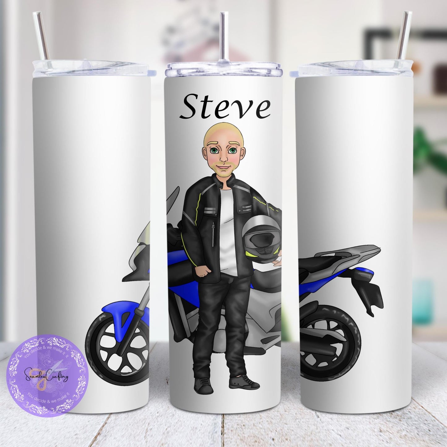 Personalised motorbike male characters mug travel mug, biker cup, Custom build character, add any name, Gift for him motorcycle rider gifts