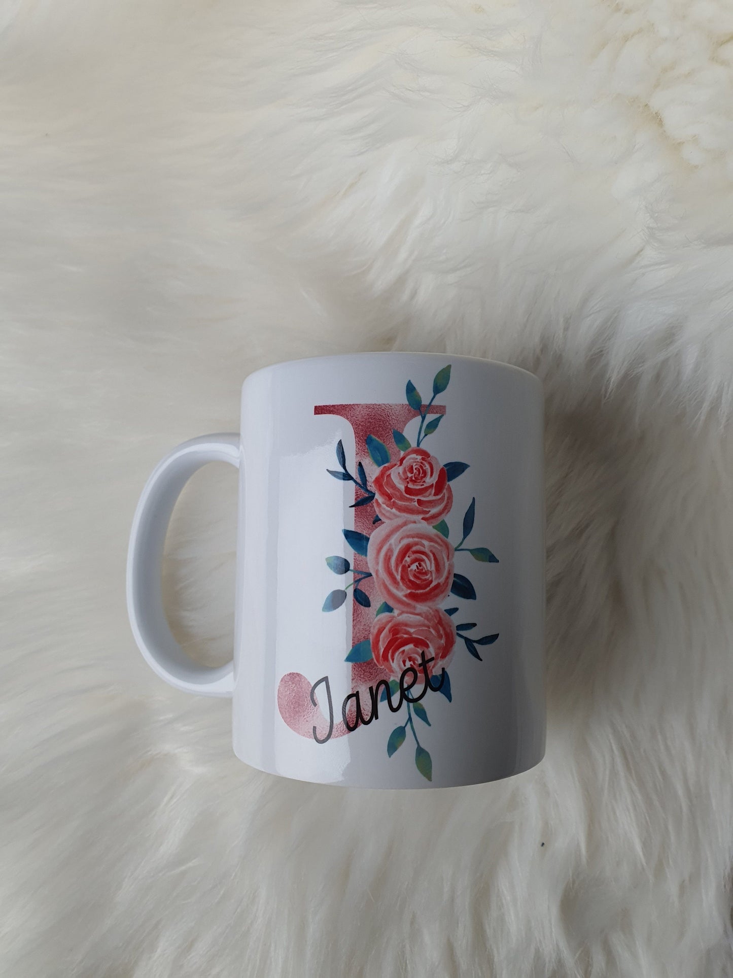 Personalised Rose Gold Floral Initial Gift Mug, Gift For Her, Custom Initial Mug, Birthday Gift Mug, Elegant Bridesmaid, wedding, Coworkers