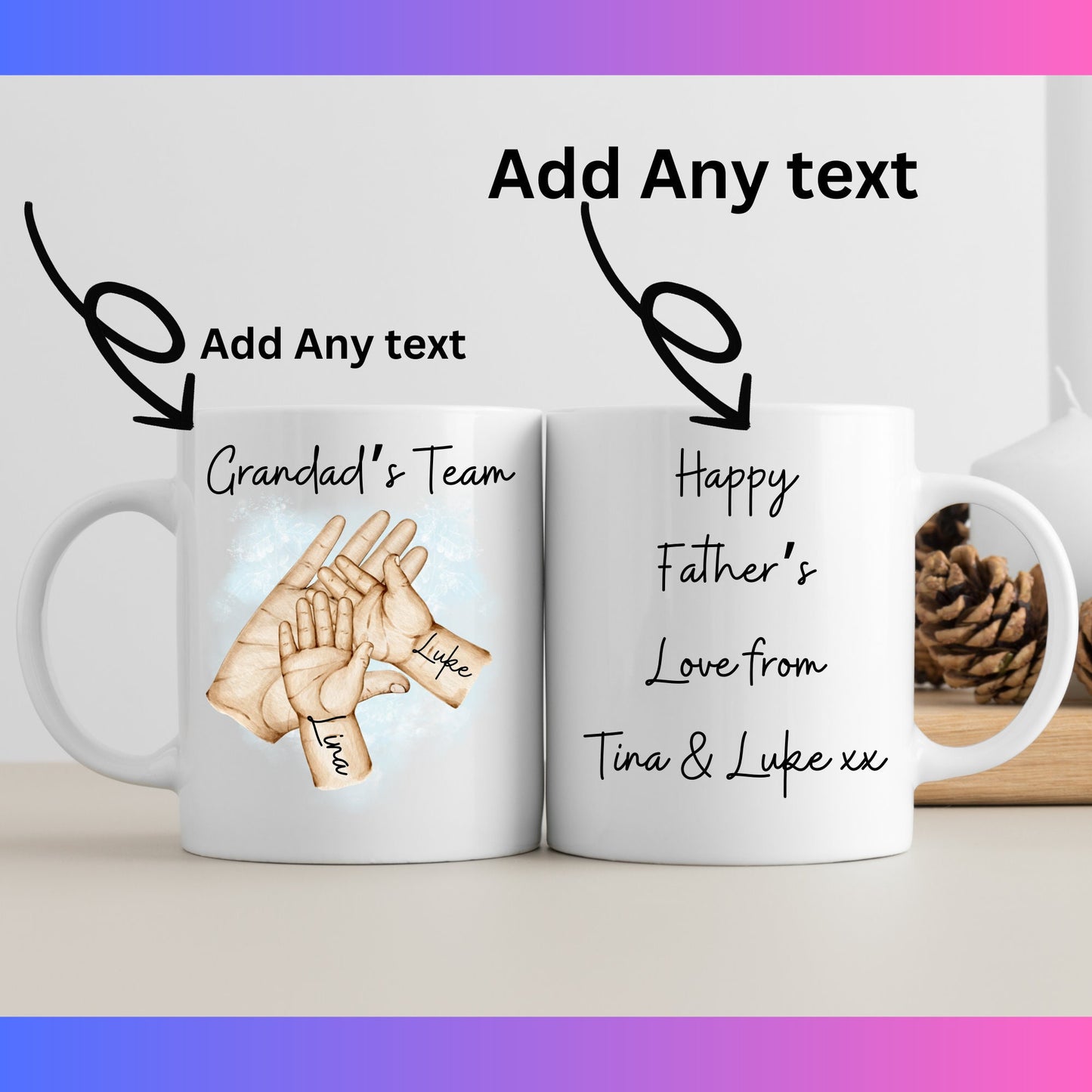 Personalised family hands mug, Father's day gift cup, Daddy's team, Forever hands prints, add names, any text, Custommade coffee,tea present