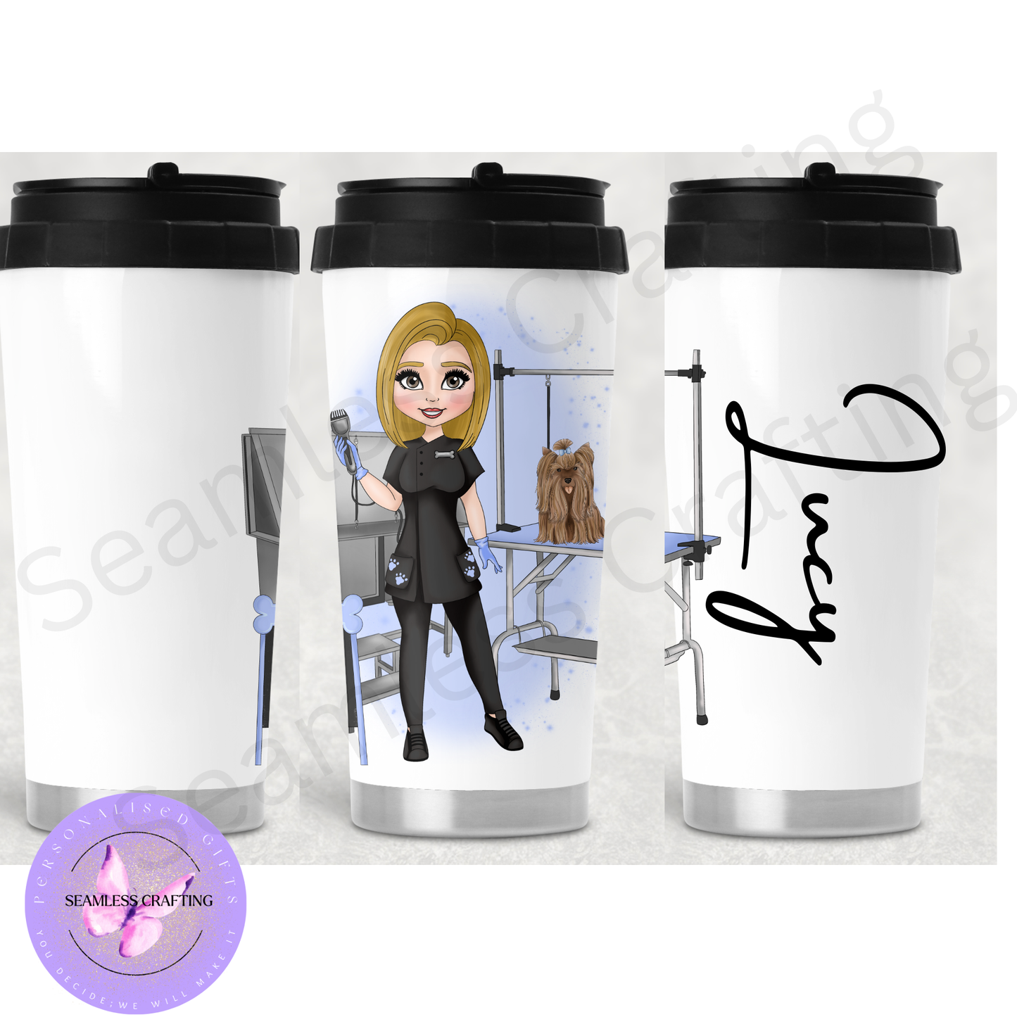 Personalised Dog Groomer Mug or Tumbler – Custom Character Cup with Hair, Skin & Eye Options | Grooming Gift for Dog Lovers UK