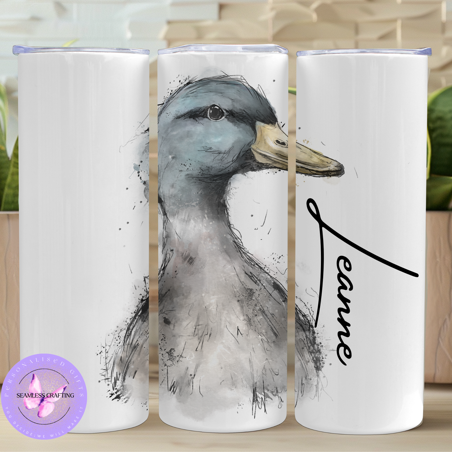 Personalised Watercolour Tumbler, Ceramic Mug & Water Bottle – Custom Name Gifts for Duck Lovers & Bird Watchers
