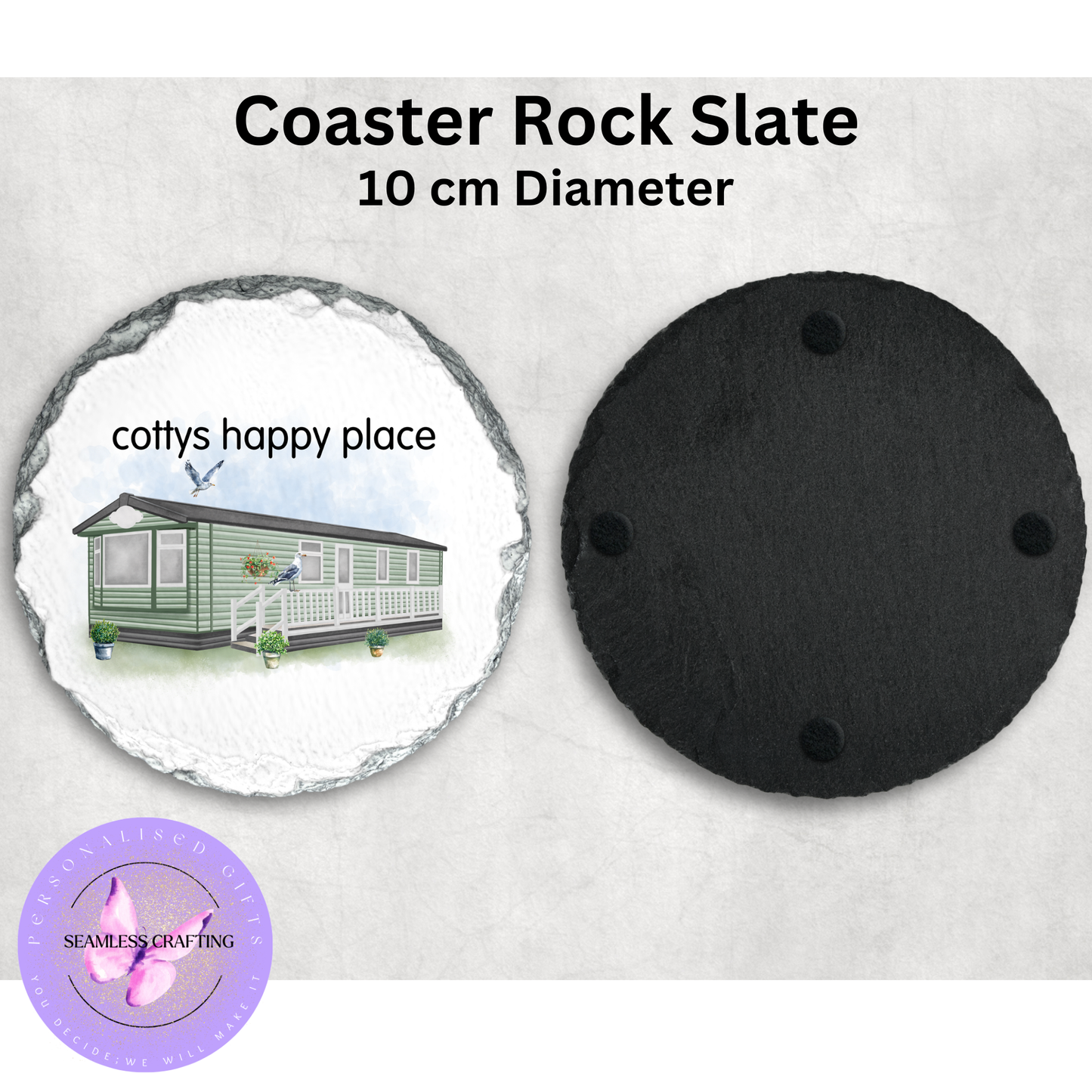 Personalised Static Caravan Coaster – Holiday Home Gift | Rock Slate or Glossy Finish | Custom Text | Caravan Lovers Gift