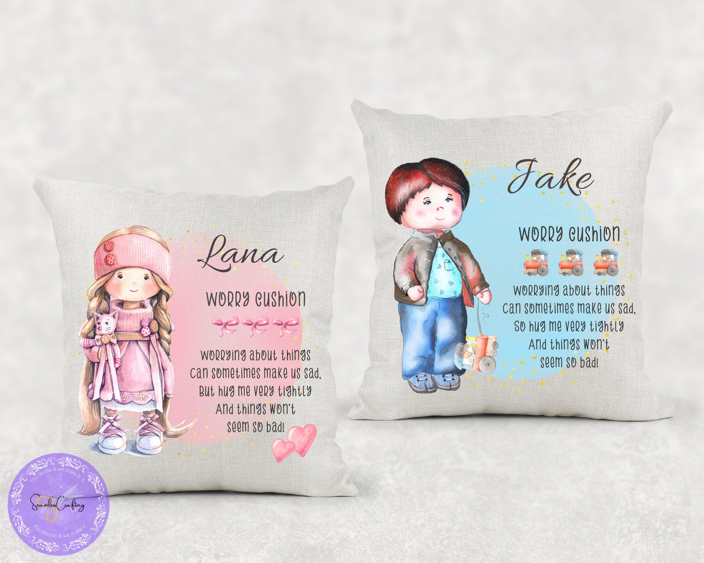 Personalised Boy/Girl Worry Cushion, Bad Dreams, Anxiety Calmer Gift Pillow, Bad Dream Catcher, Meditation Worry Pillow, Cuddle Pillow