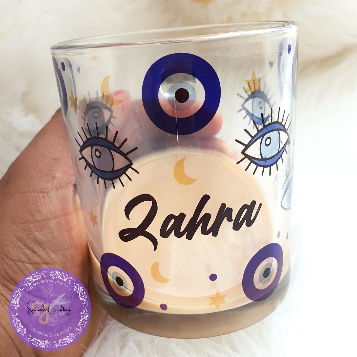Personalised All-Seeing Eye Cup. Turkish Eye Protection, Spiritual Glass Cup Gift, Clear Glass mug Evil Eye Style, Nazar, Hot drinks