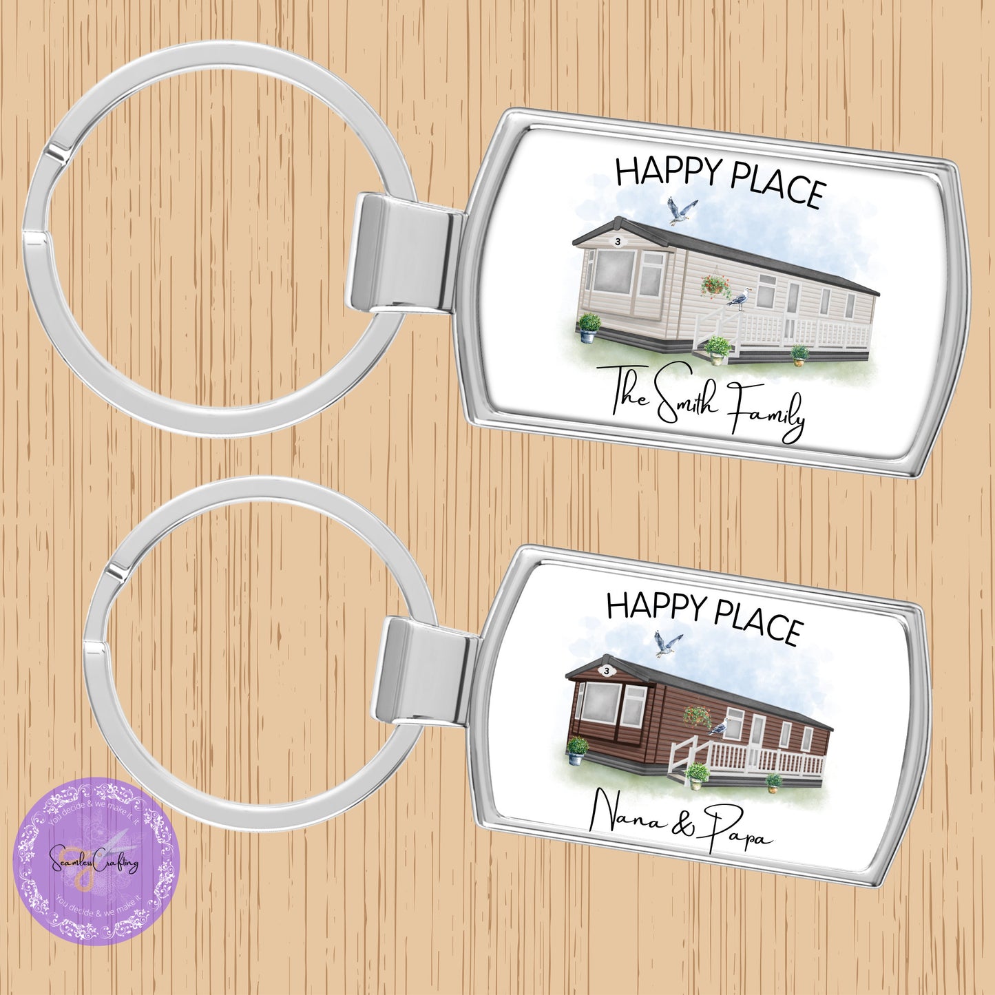 Personalised Static Caravan keyring gift, Custom any text & names, Campervan holiday gift, Static owners keychain presents, New home gift